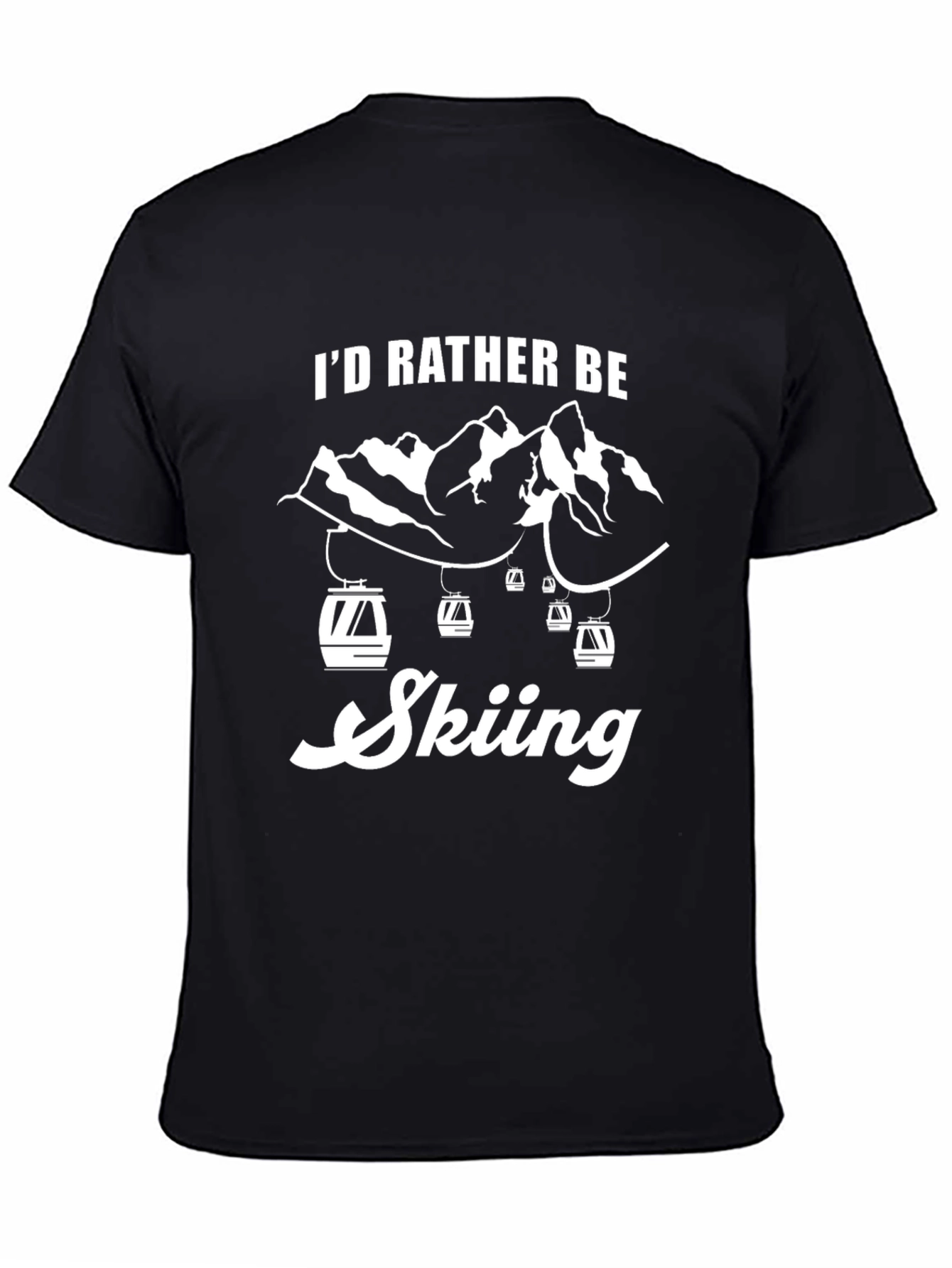Black I'd Rather Be Skiing Black T-Shirt view 4