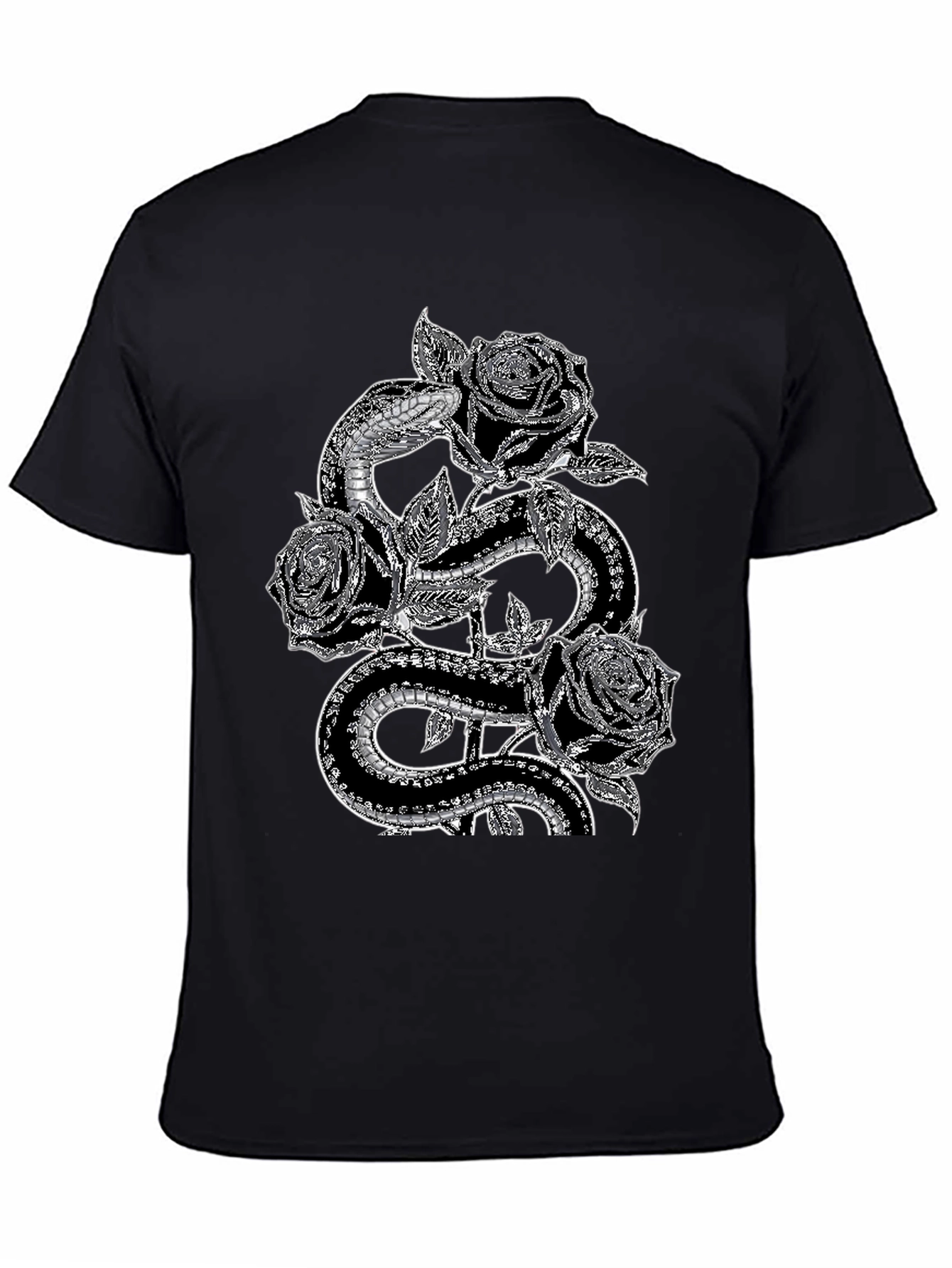 Black Snake & Roses Graphic Tee - Stylish Black T-Shirt view 4