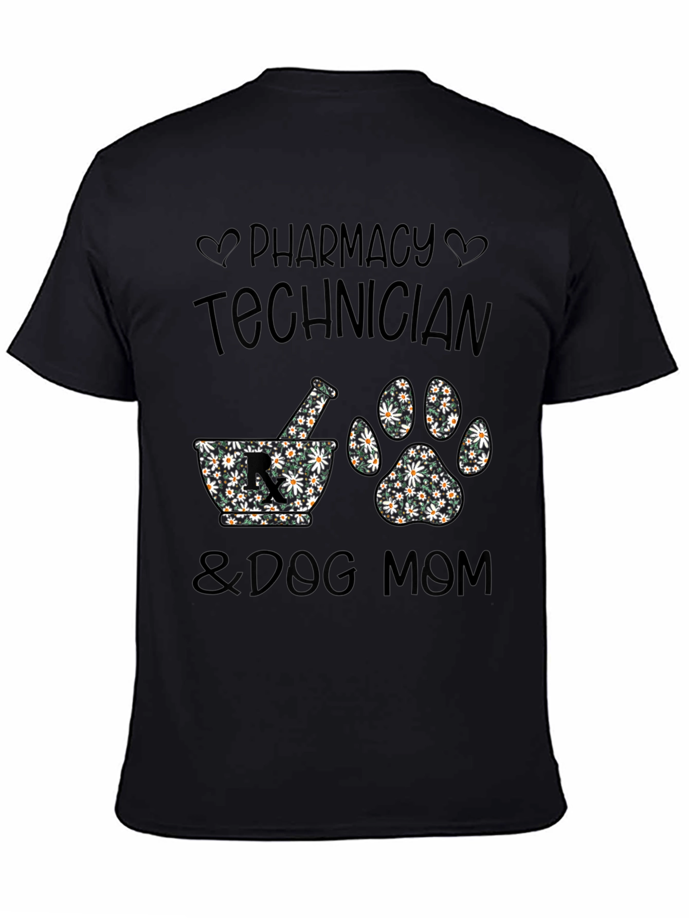 Black Pharmacy Tech & Dog Mom Floral Print T-Shirt view 4