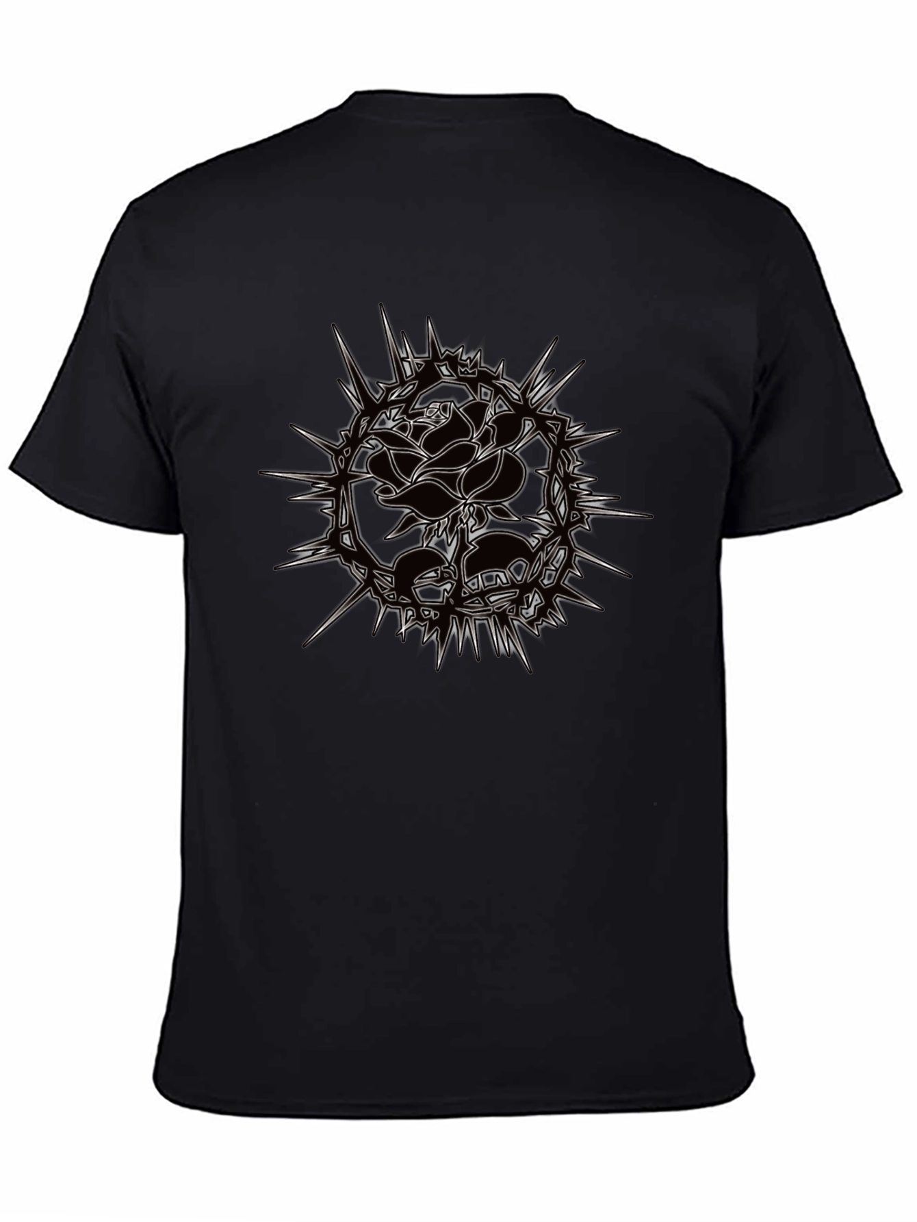 Black Edgy Rose Graphic Tee - Black Cotton T-Shirt view 4