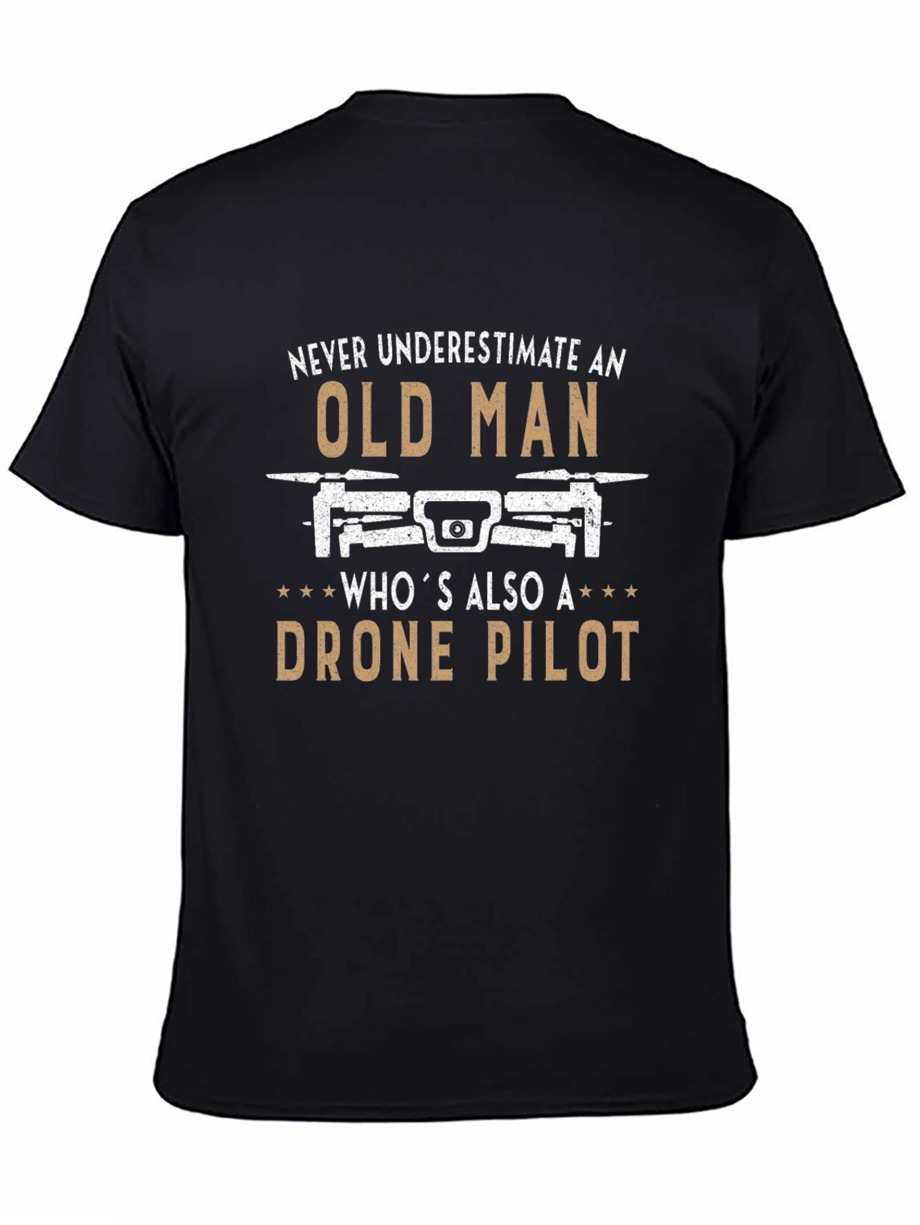Black Old Man Drone Pilot T-Shirt - Funny Novelty Tee view 4