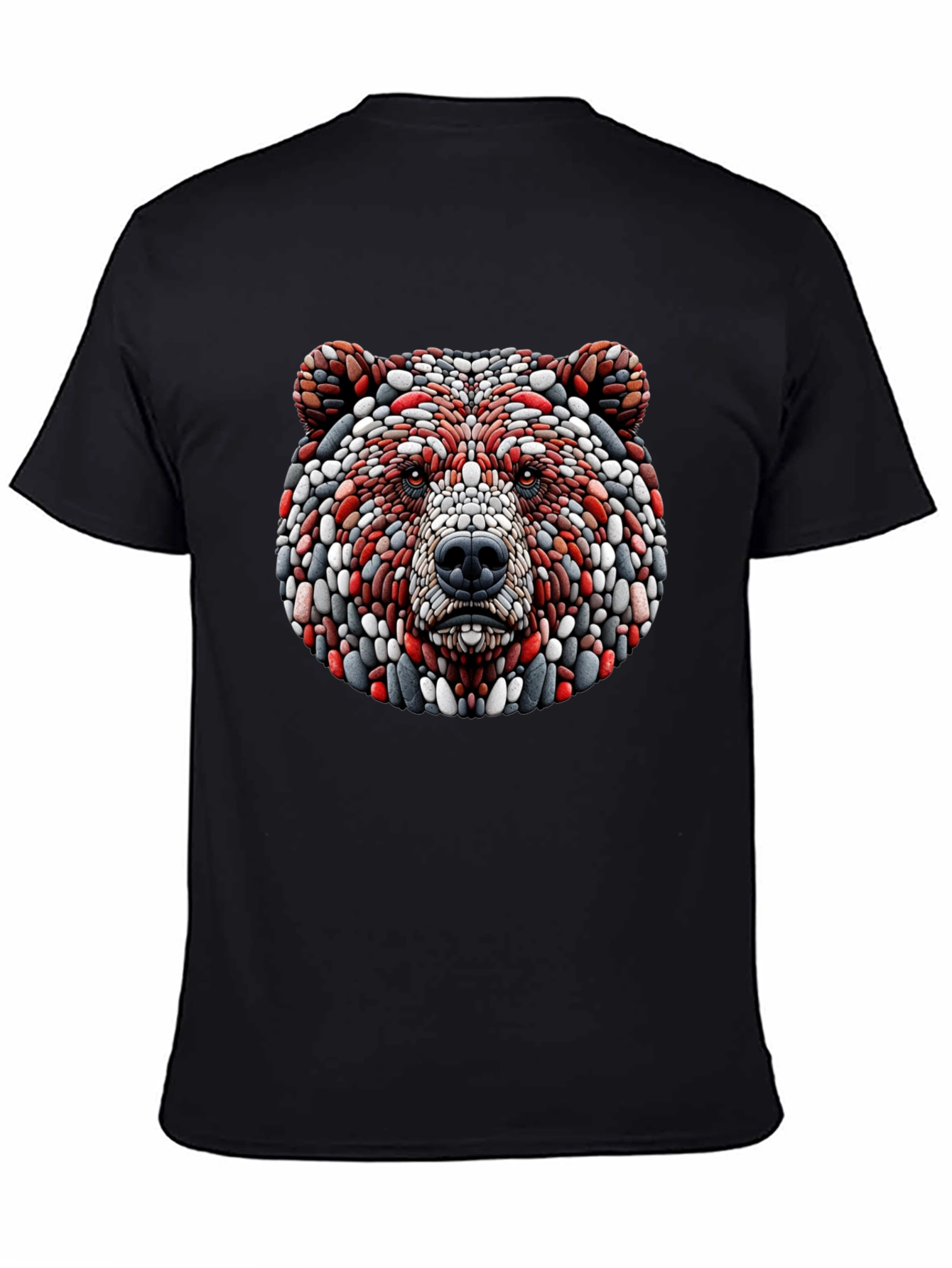 Black Unique Bear Head Graphic Black T-Shirt view 4