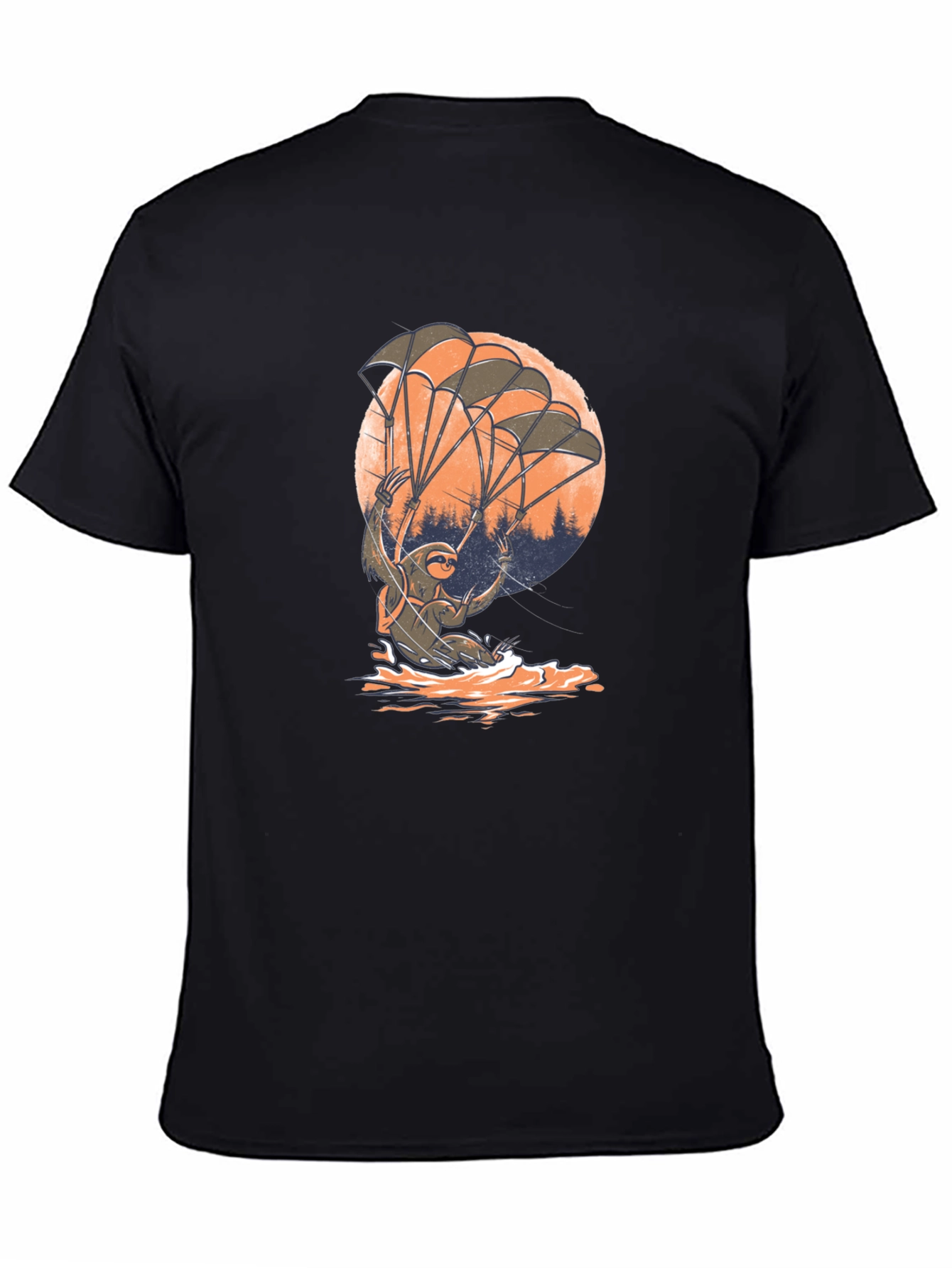 Black Sloth Parachute T-Shirt - Funny & Unique Design view 4