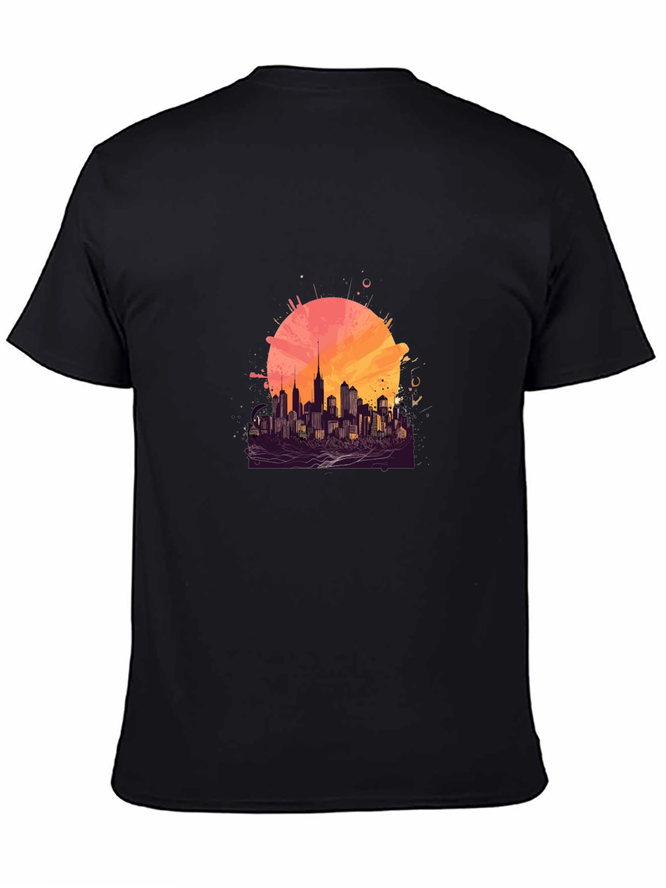 Black Urban Sunset Graphic Tee - Stylish Cityscape Design view 4