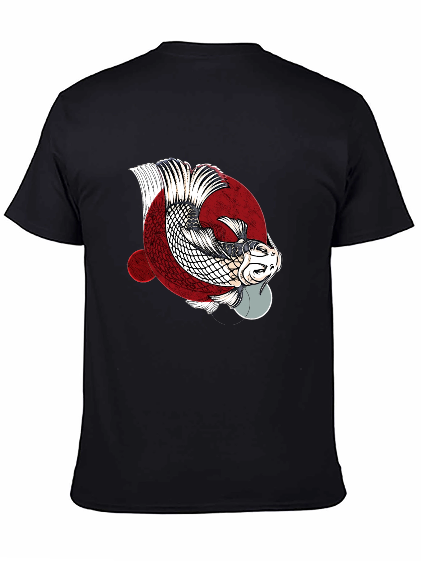 Black Koi Fish Graphic Print Crew Neck T-Shirt view 4