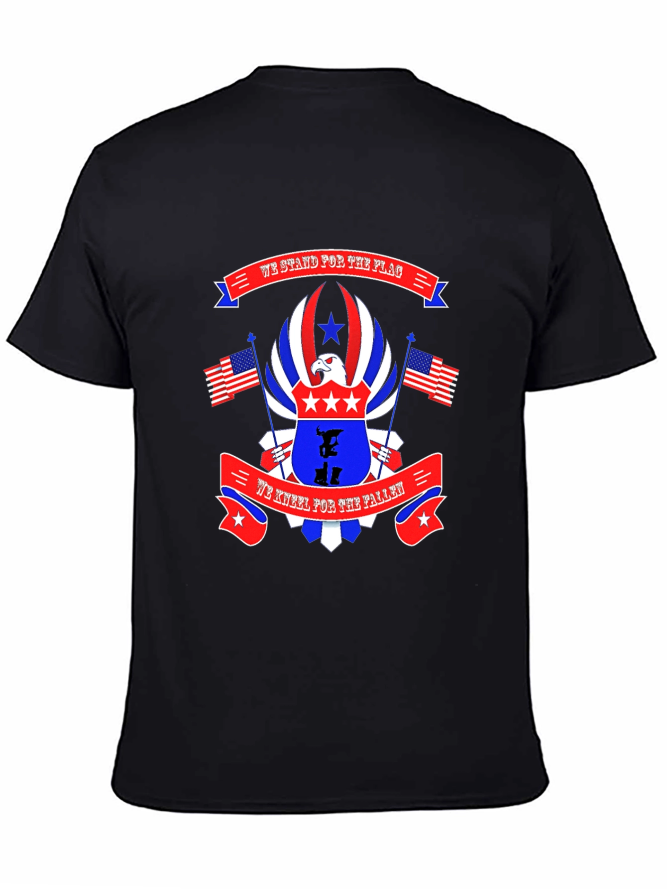 Black Patriotic Eagle T-Shirt We Stand For The Flag We Kneel For The Fallen view 4