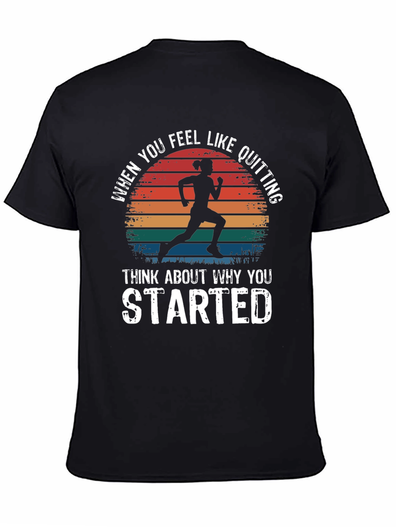 Black Motivational Runner T-Shirt - Never Quit Design view 4