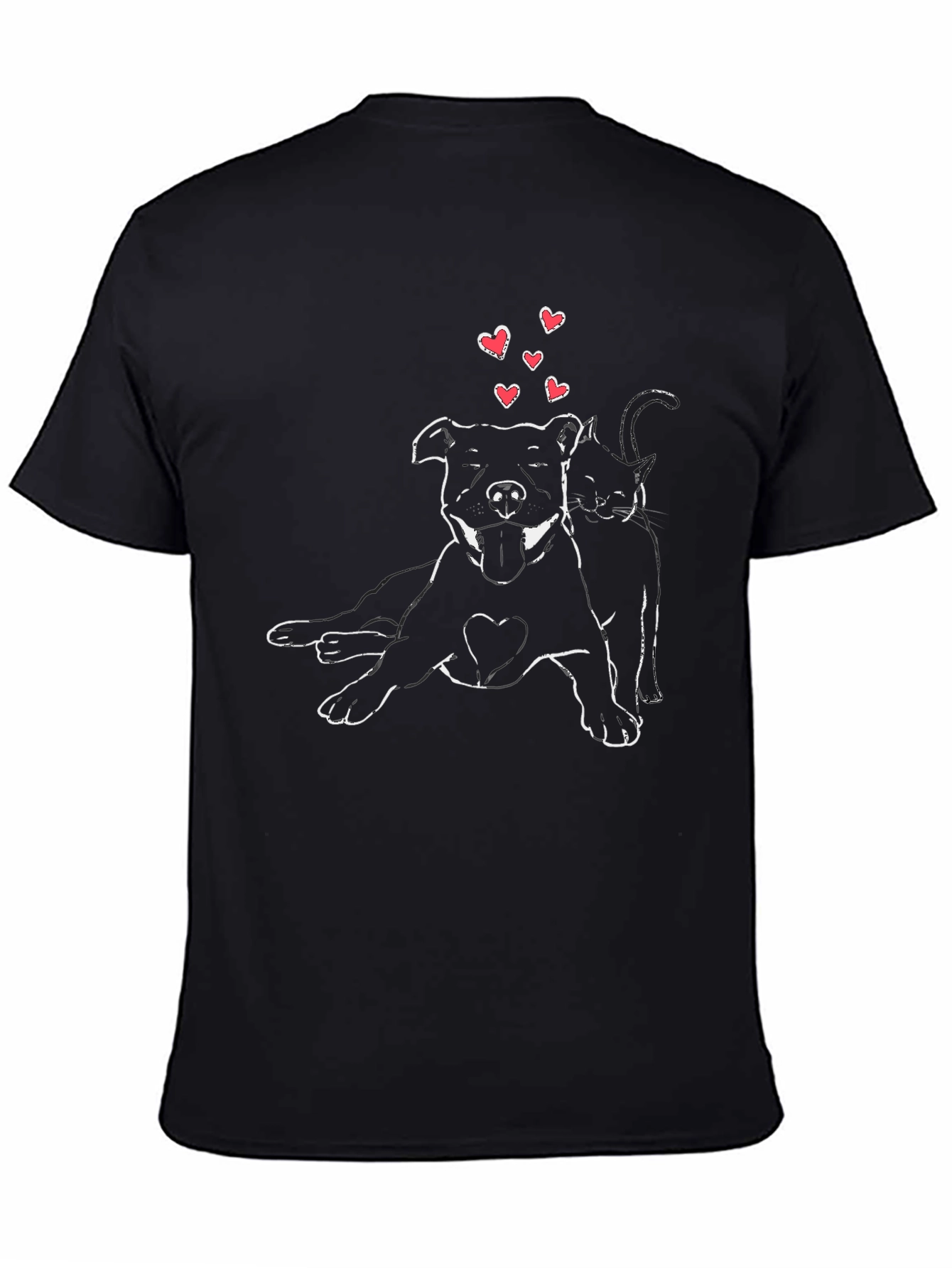 Black Dog and Cat Love T-Shirt - Unisex view 4