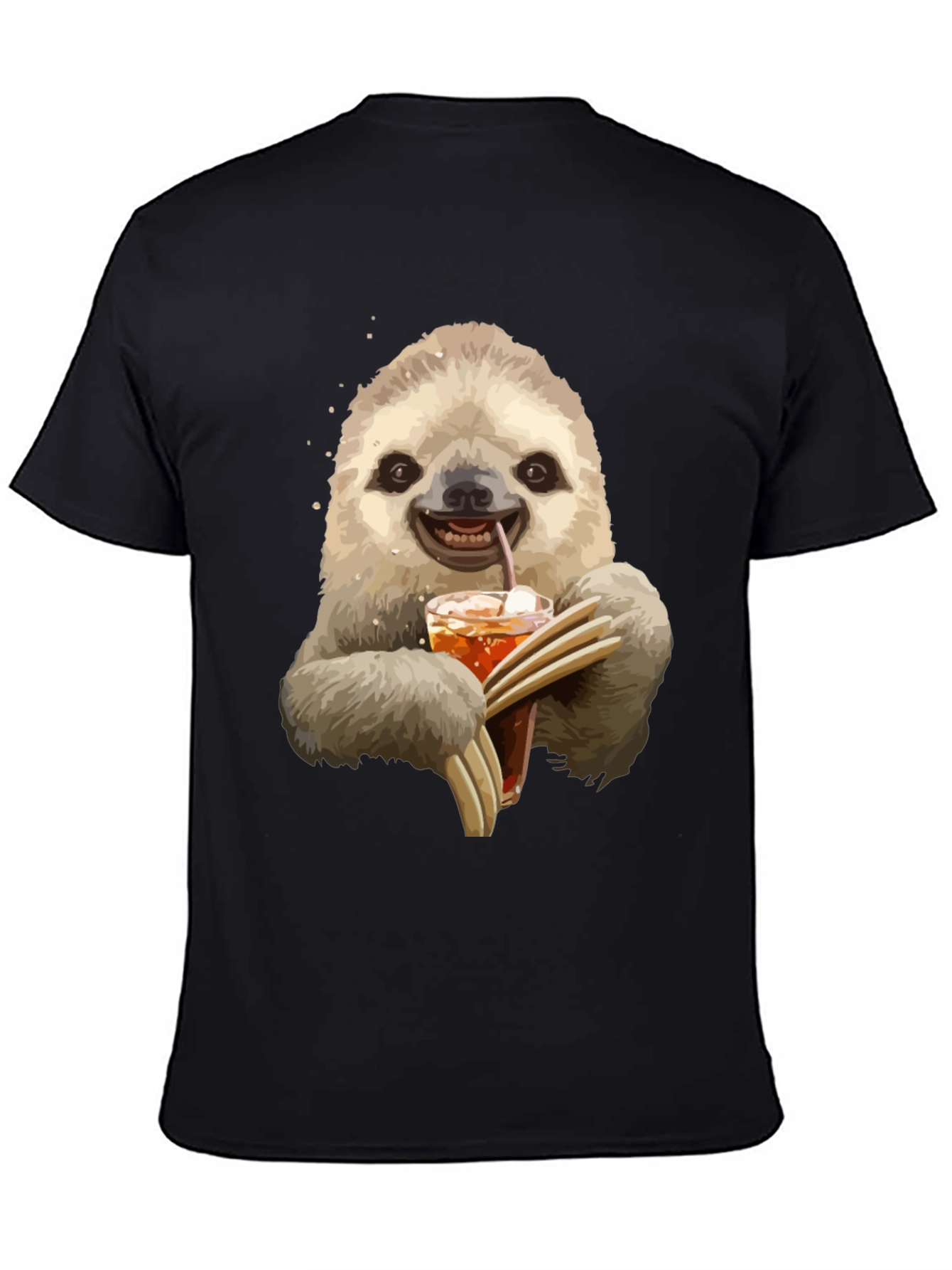 Black Sloth Drinking Iced Tea Graphic T-Shirt view 4