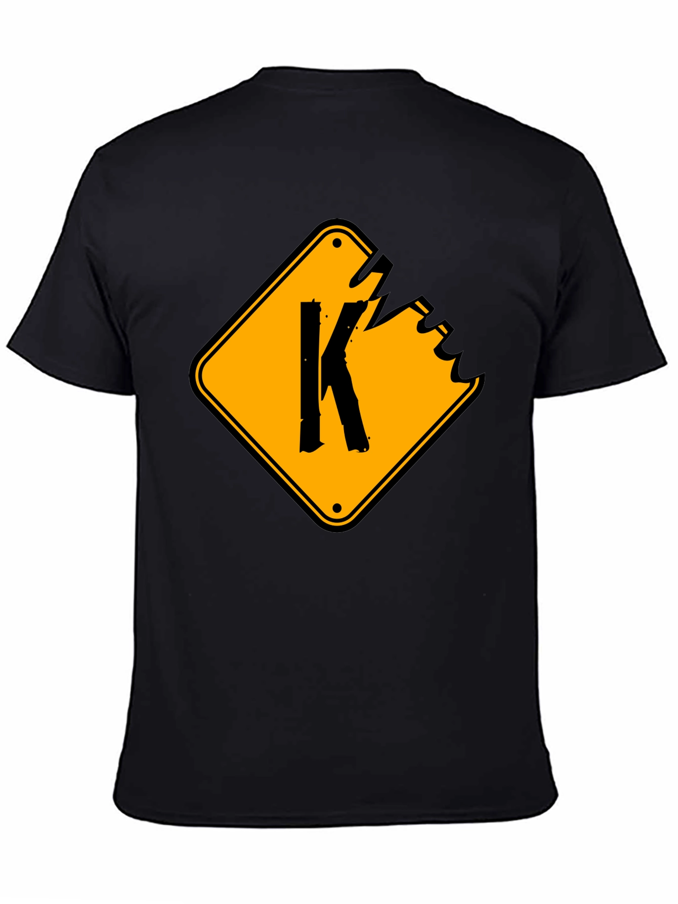 Black Men's Black Graphic T-Shirt with "K" Sign Design view 4