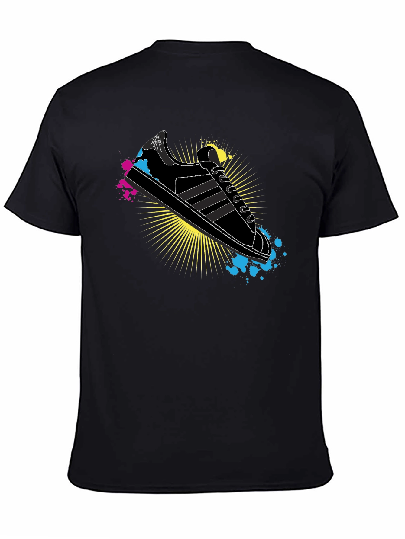 Black Stylish Graphic Print T-Shirt - Retro Sneaker Design view 4