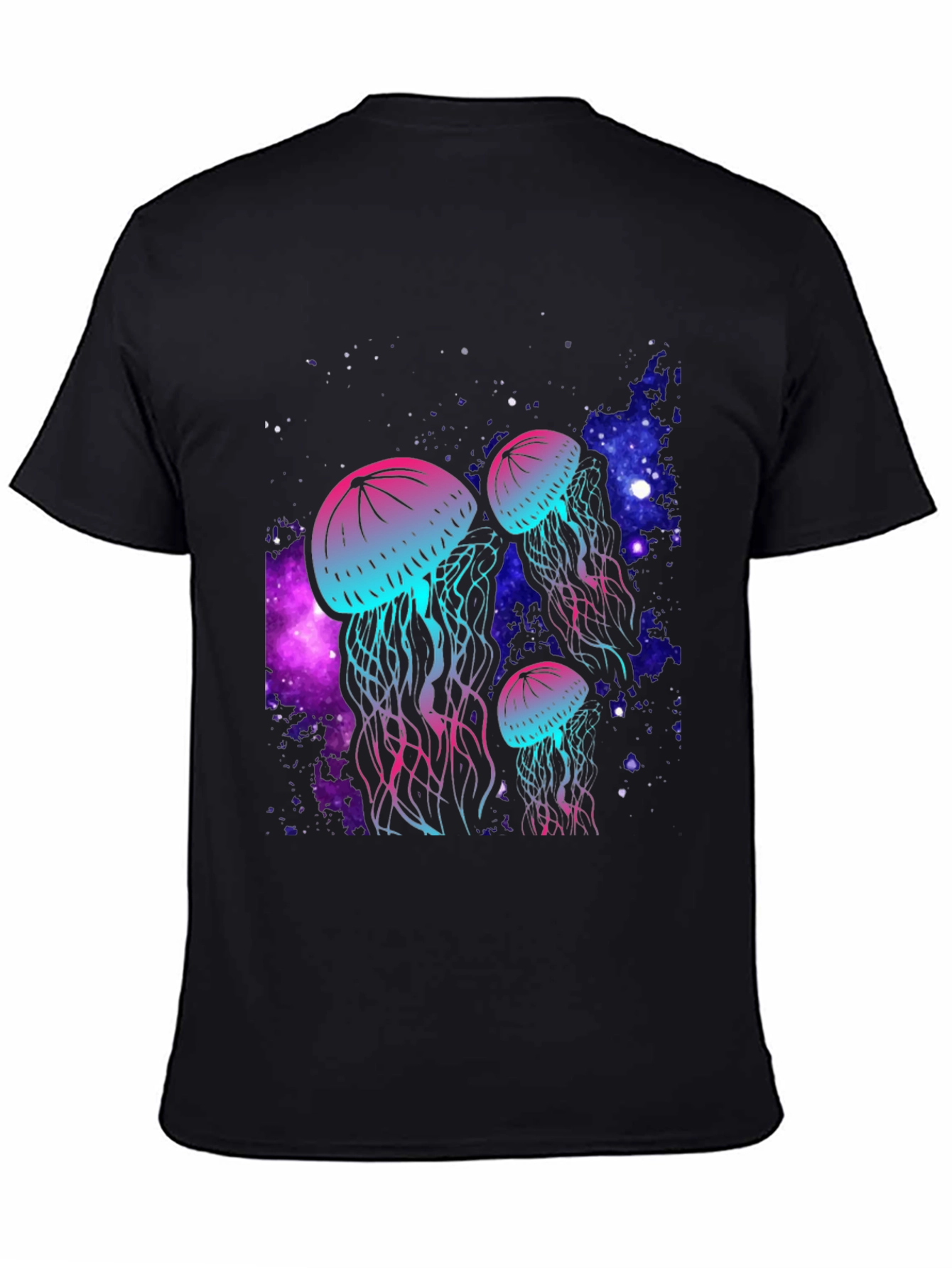 Black Neon Jellyfish Galaxy T-Shirt view 4