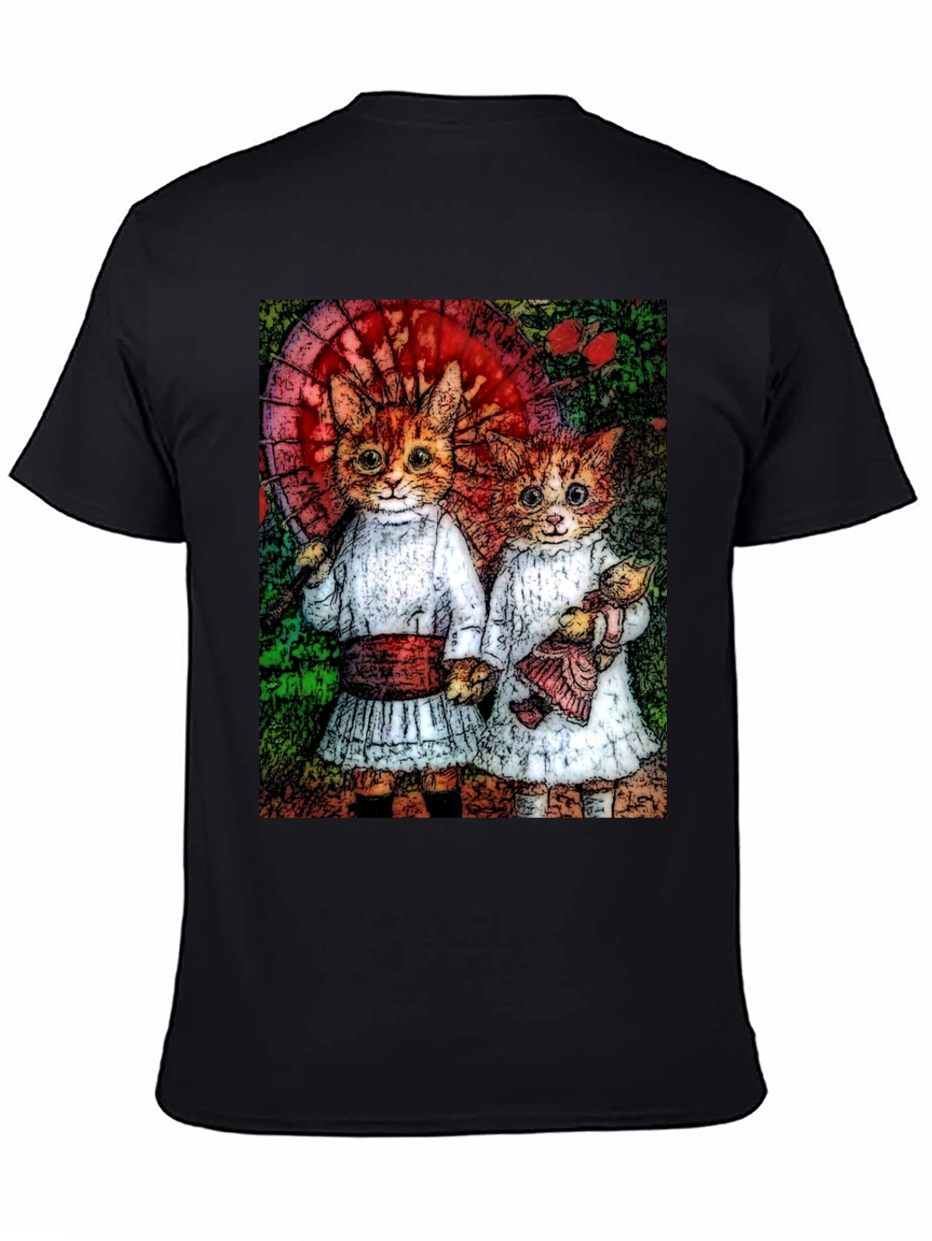 Black Cats Illustration T-Shirt, Cute Graphic Tee view 4