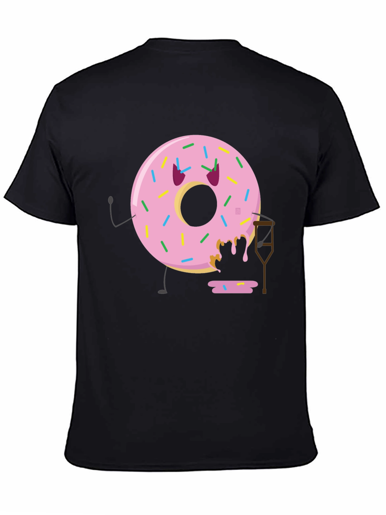 Black Funny Injured Donut T-Shirt view 4