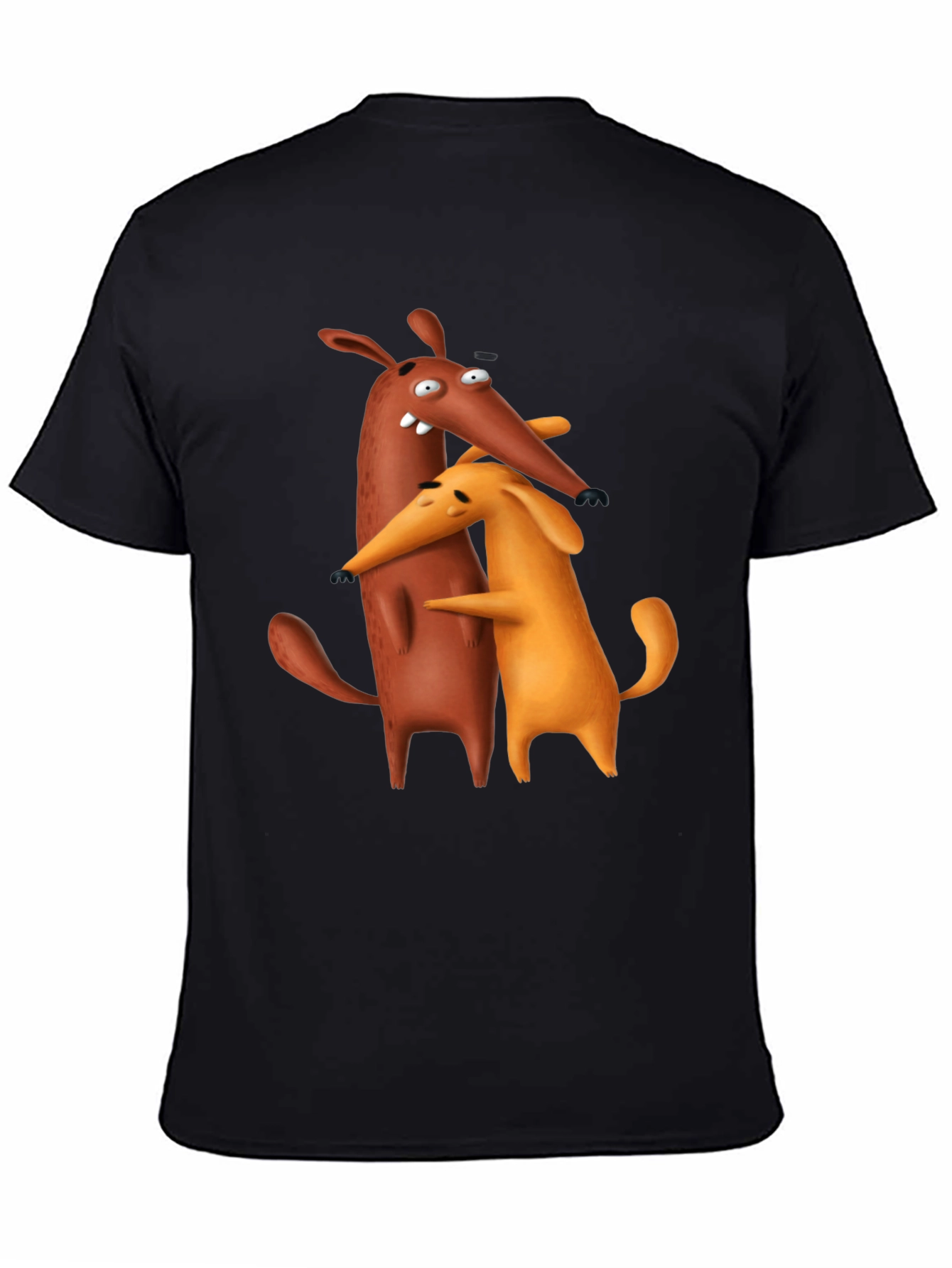 Black Cartoon Dog Hug Black T-Shirt view 4