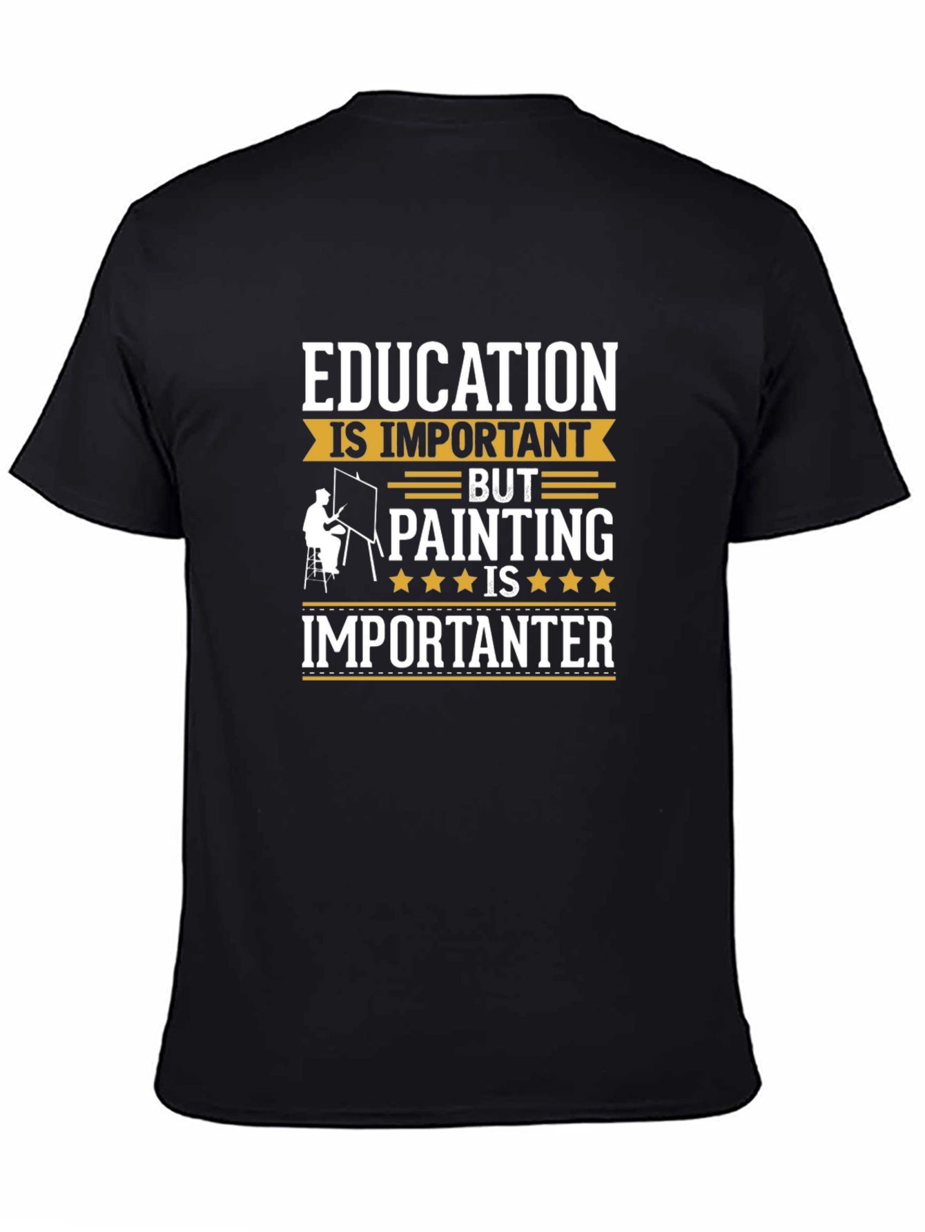 Black Education vs Painting Funny Graphic Tee view 4