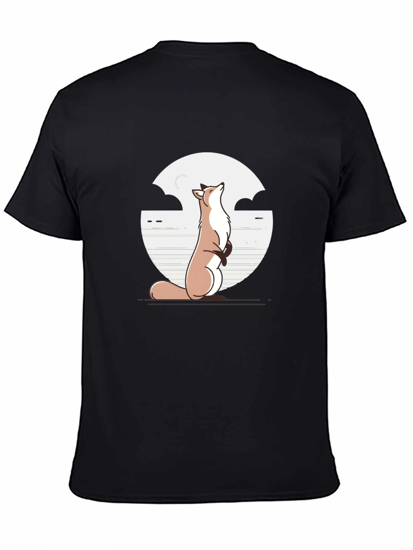 Black Fox & Moon Graphic Tee - Black Cotton T-Shirt view 4