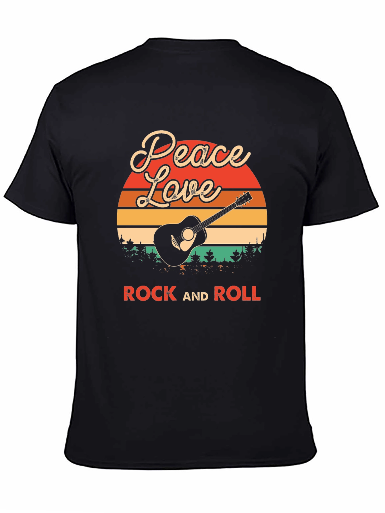 Black Peace Love Rock and Roll Graphic T-Shirt view 4