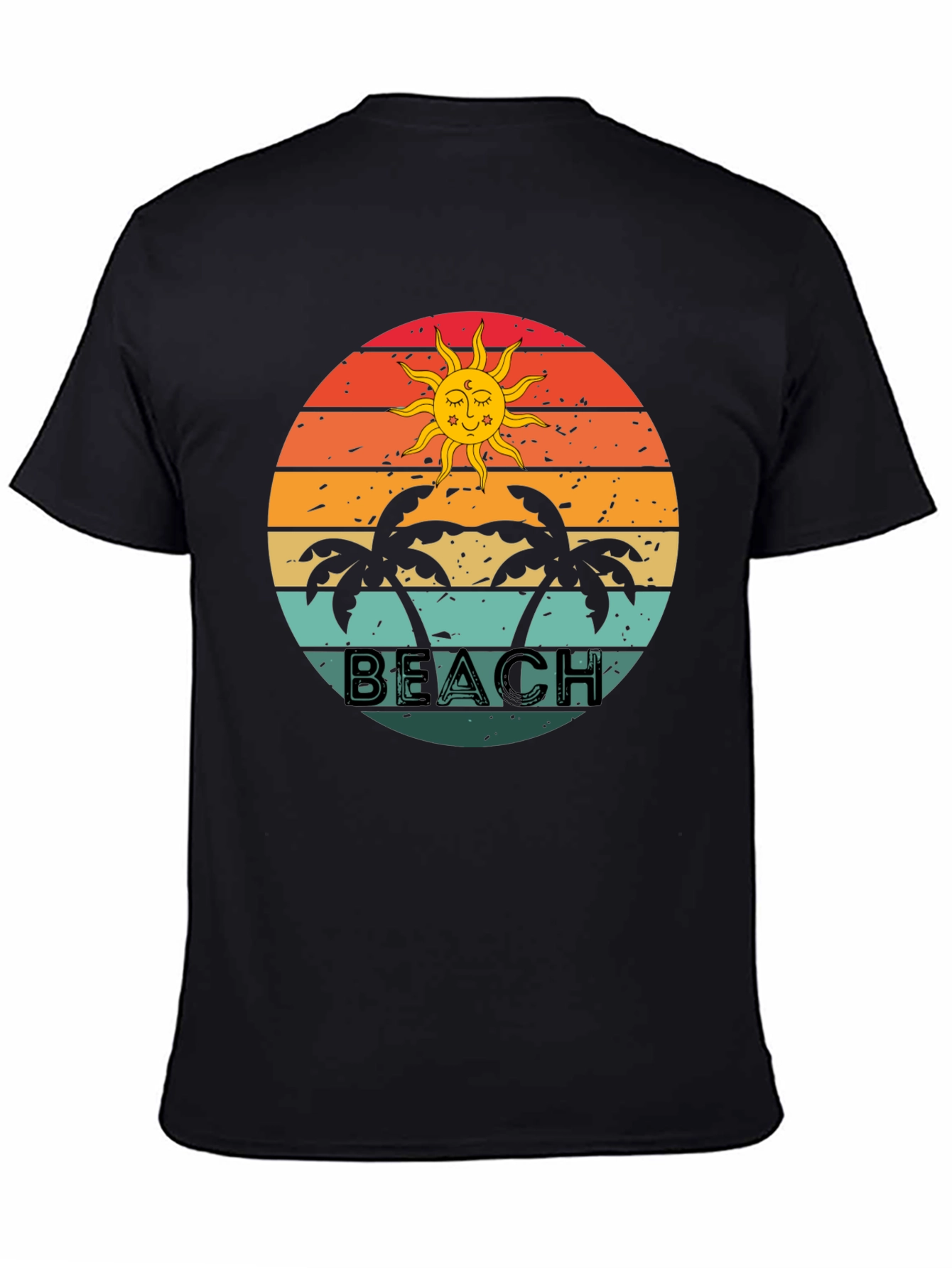 Black Retro Beach Graphic Tee - Palm Tree Sunset T-Shirt view 4