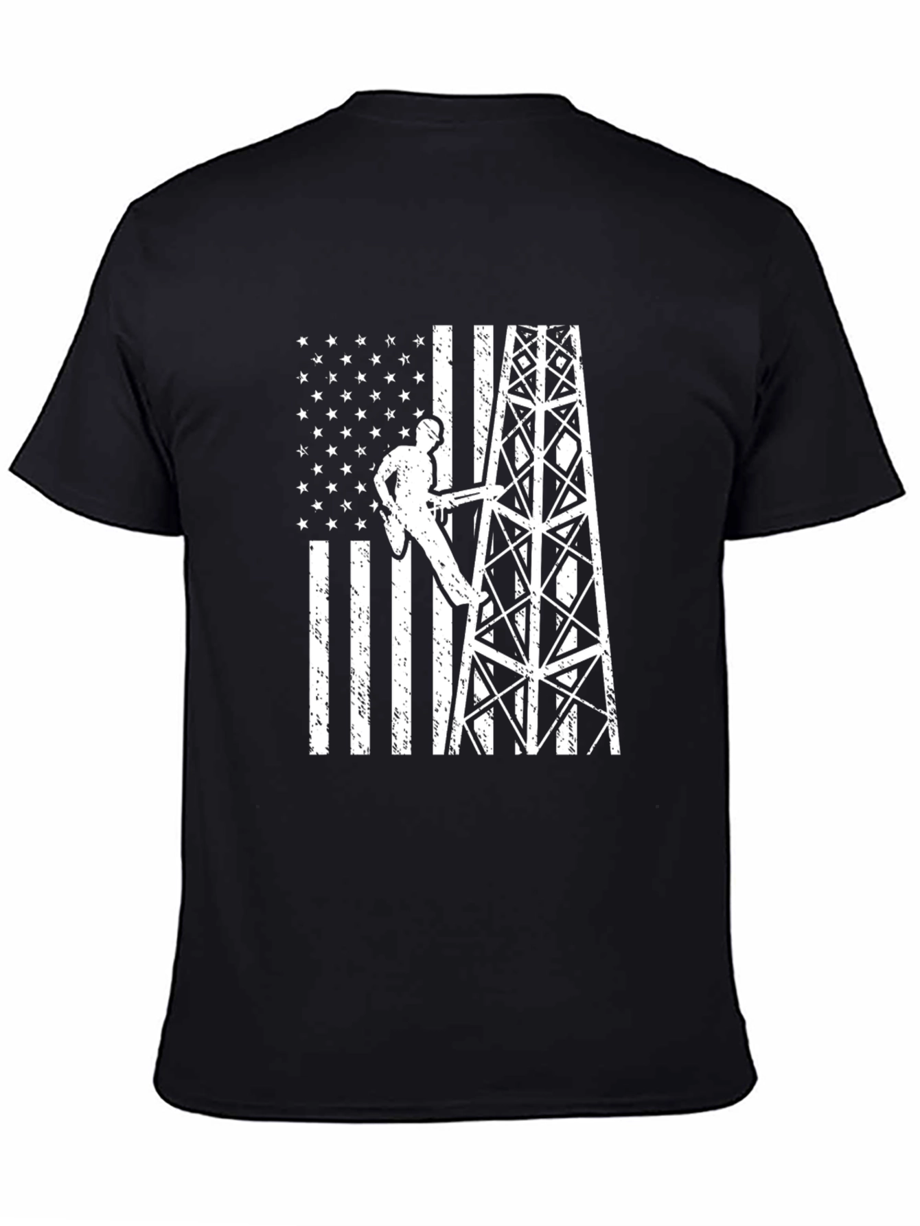 Black Lineman American Flag Graphic T-Shirt view 4