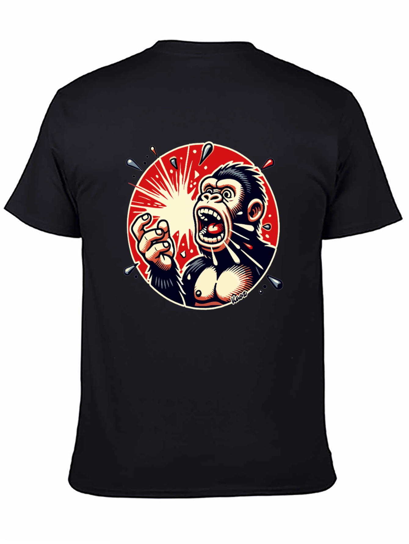 Black Screaming Gorilla Graphic Tee - Bold Black T-Shirt view 4