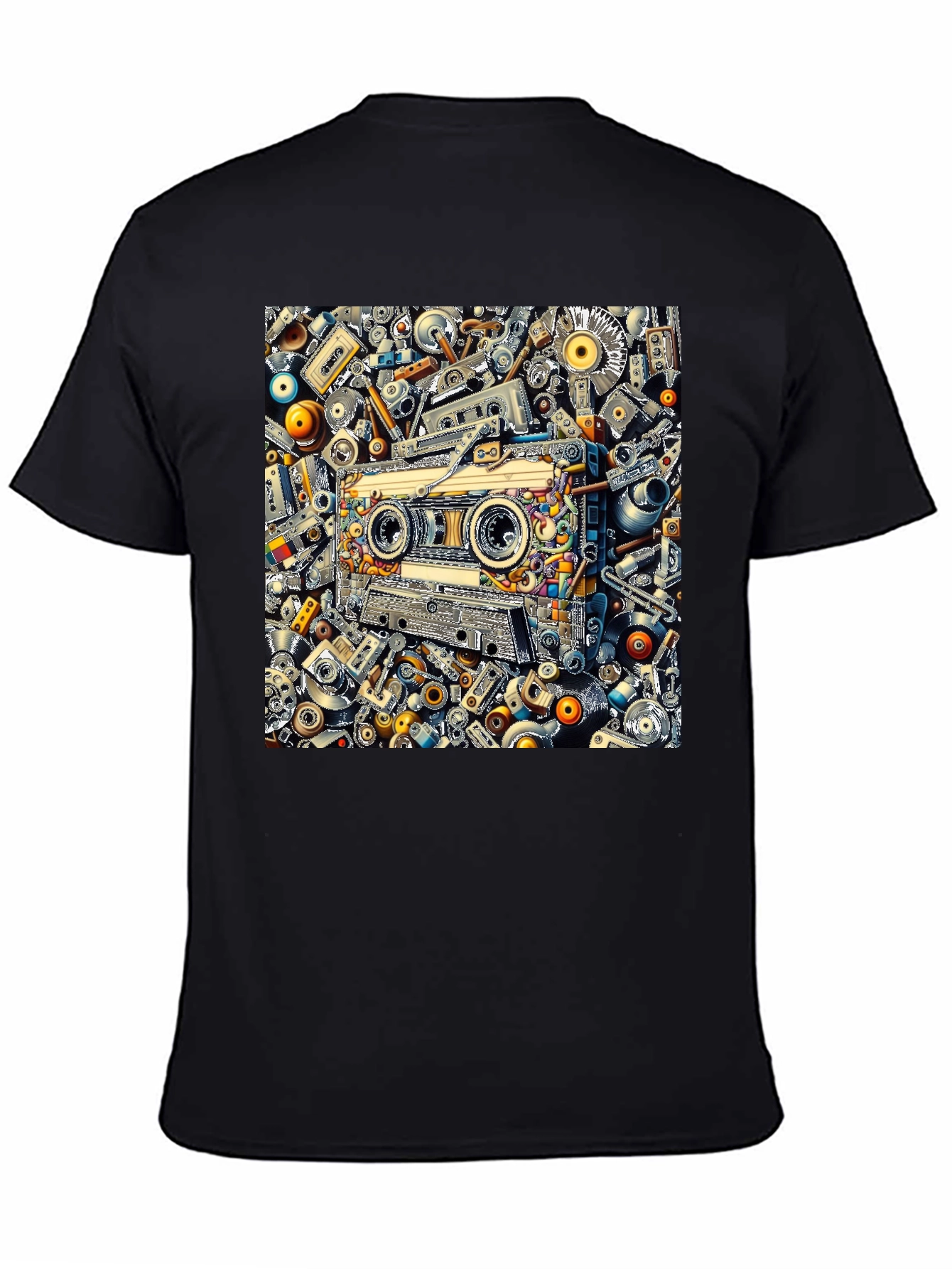 Black Cassette Tape Collage Graphic Tee - Retro Style view 4