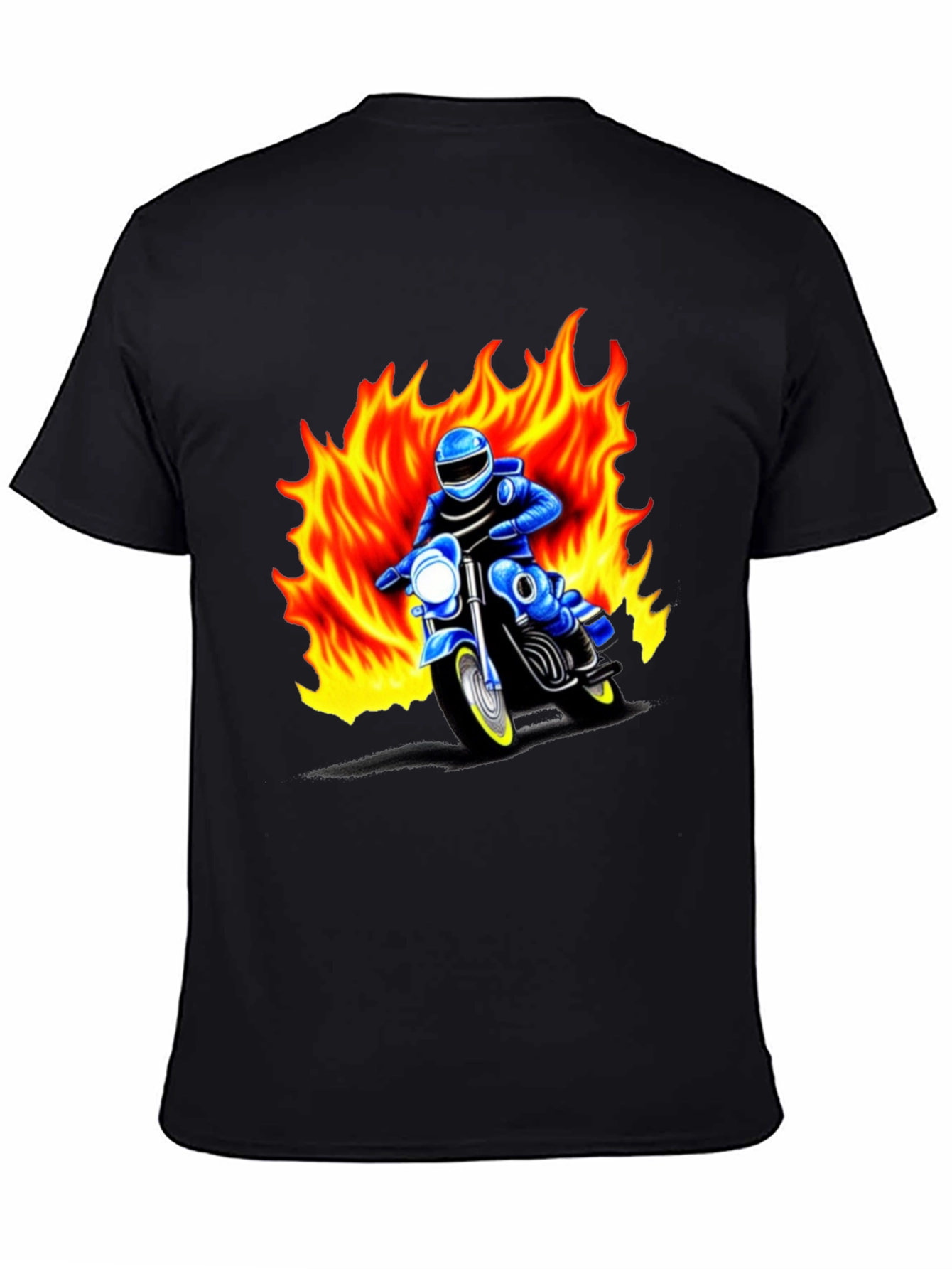 Black Men's Graphic T-Shirt - Motorcycle Rider in Flames view 4