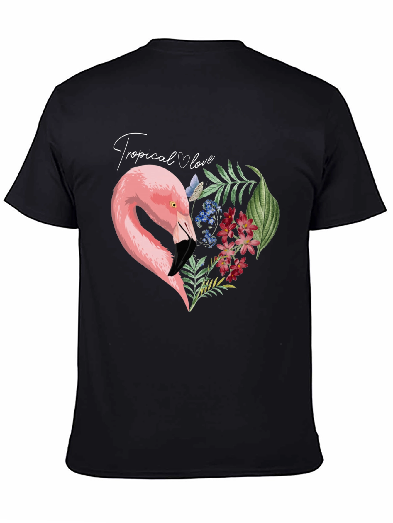 Black Tropical Flamingo Heart Graphic Tee - Black view 4