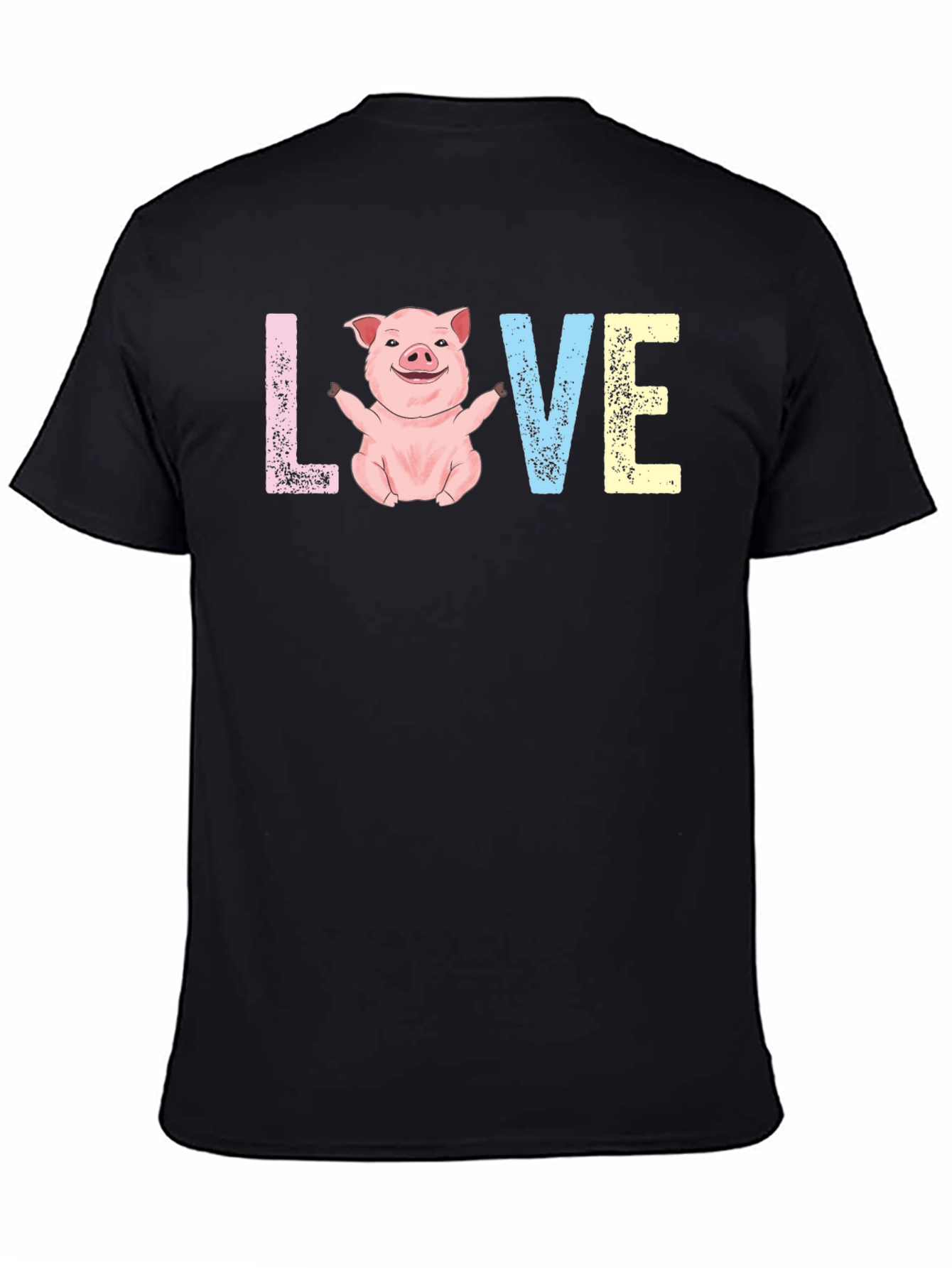 Black Cute Pig LOVE Graphic T-Shirt - Unisex Crew Neck view 4