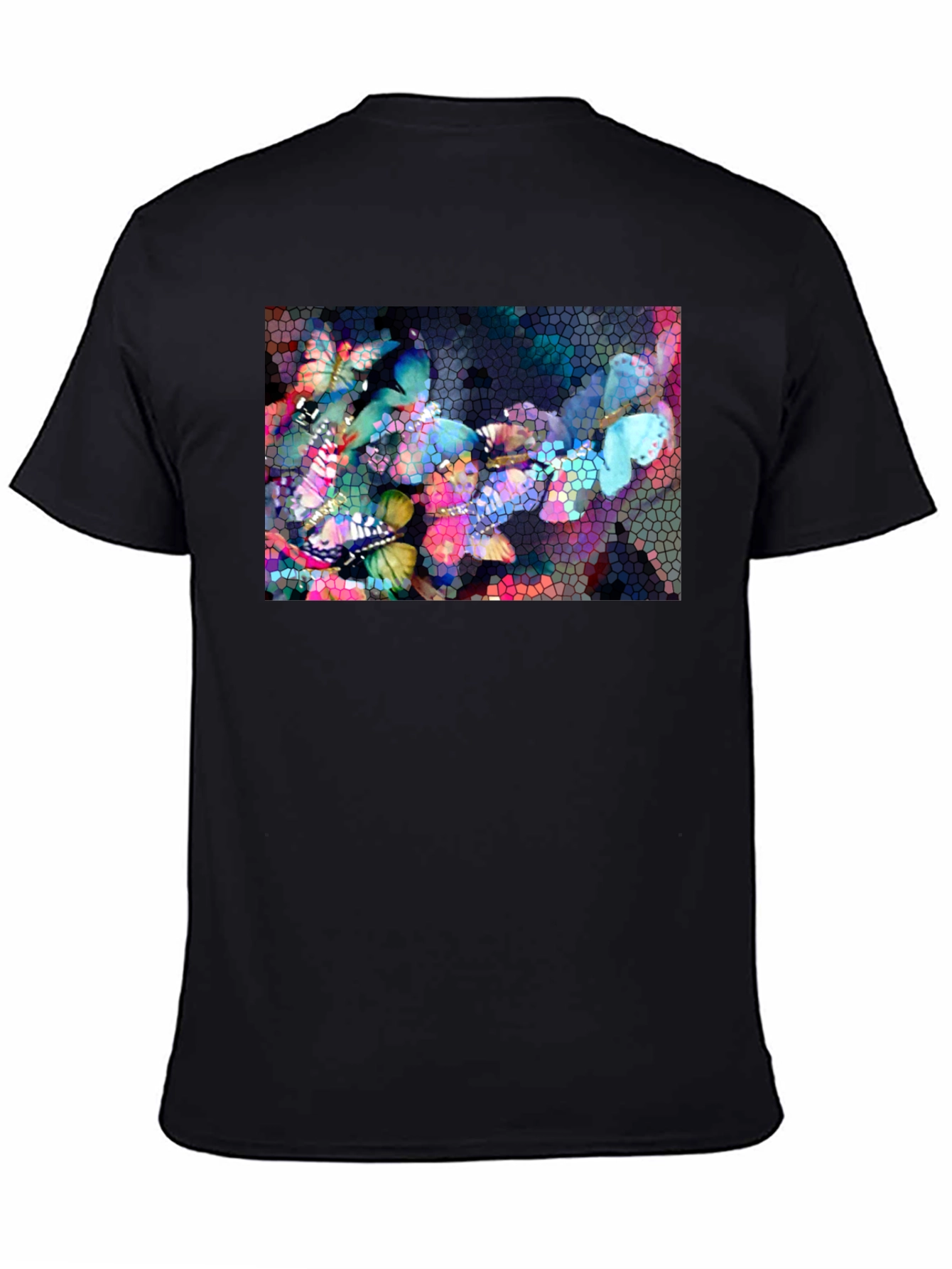 Black Butterfly Mosaic Graphic Tee - Stylish Black T-Shirt view 4