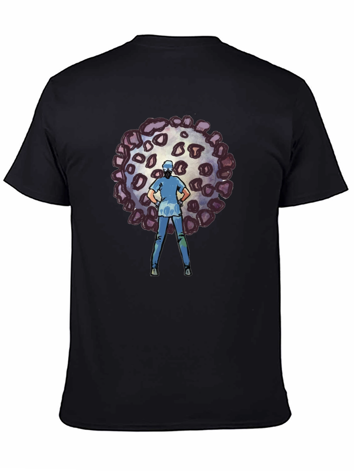 Black Heroic Nurse vs Virus Graphic Tee - Black Cotton T-Shirt view 4
