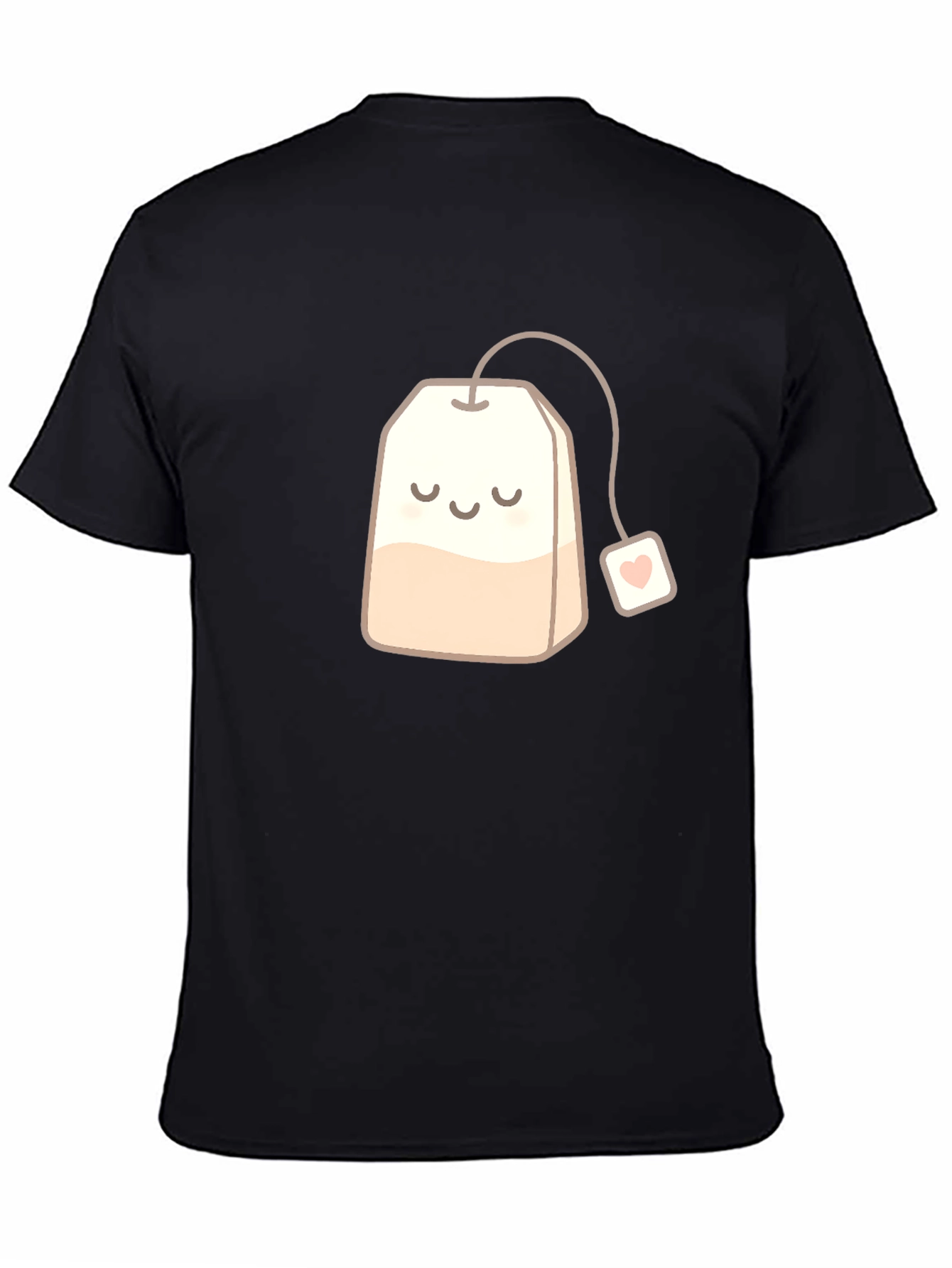 Black Cute Smiling Teabag Black T-Shirt view 4