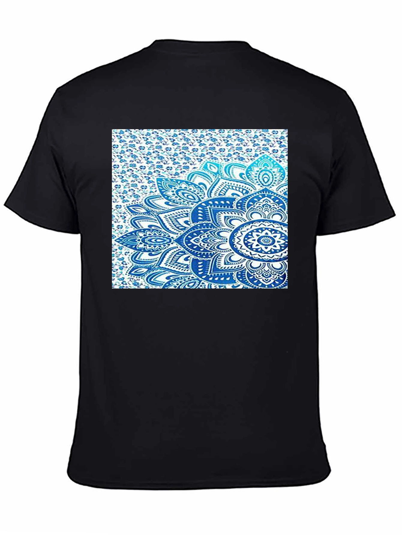 Men's Black Tee with Blue Mandala Print - 4