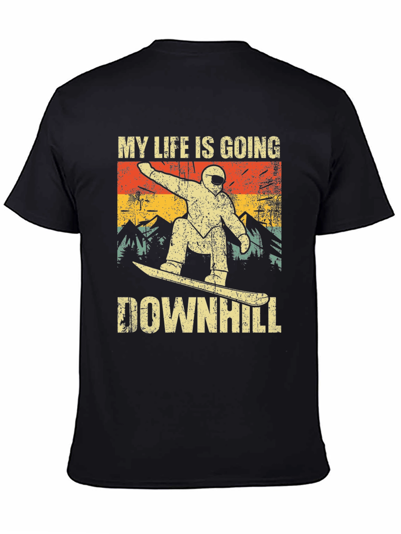 Black My Life is Going Downhill Snowboarder T-Shirt view 4