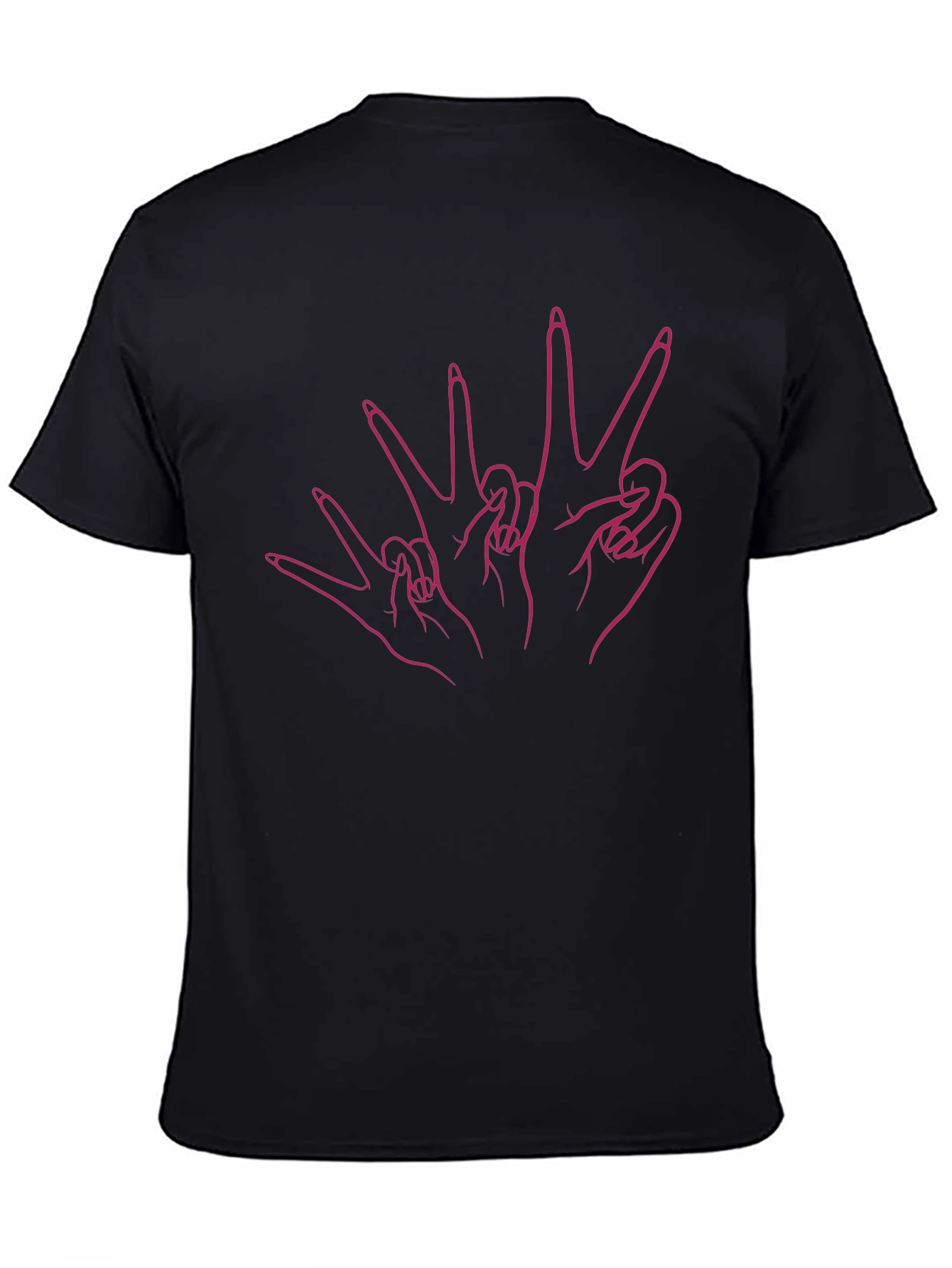 Black Peace Sign Hands Graphic Black T-Shirt view 4