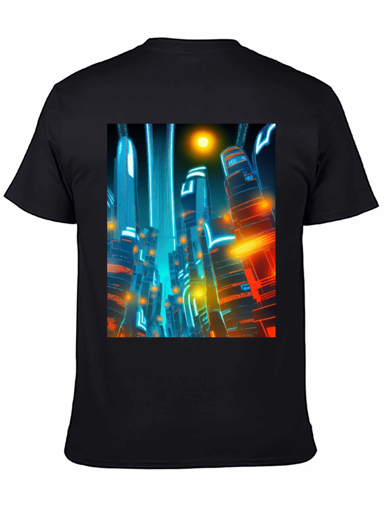 Black Futuristic Cityscape Graphic Tee - Cyberpunk Style Shirt view 4