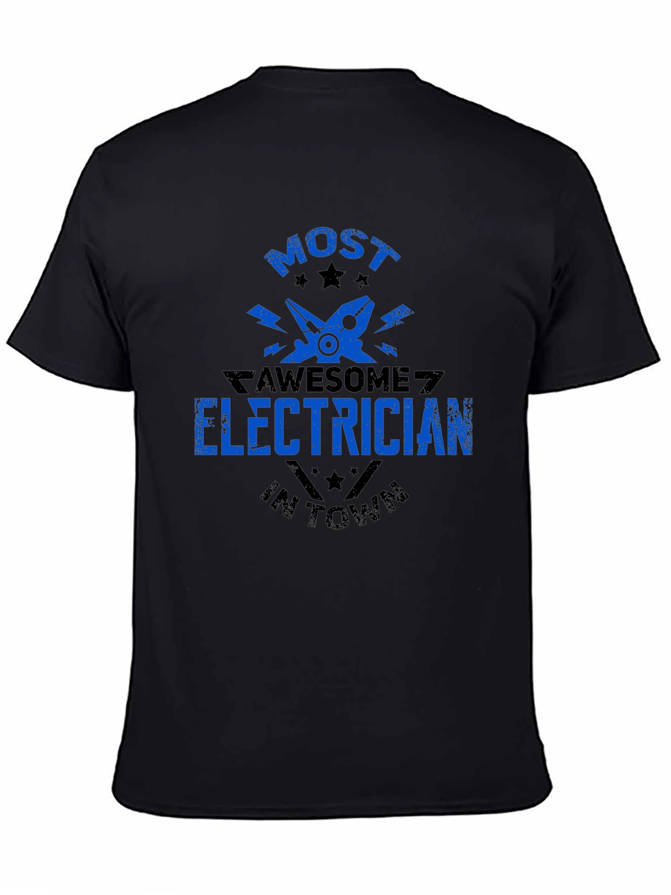 Black Awesome Electrician T-Shirt - Black Crew Neck view 4