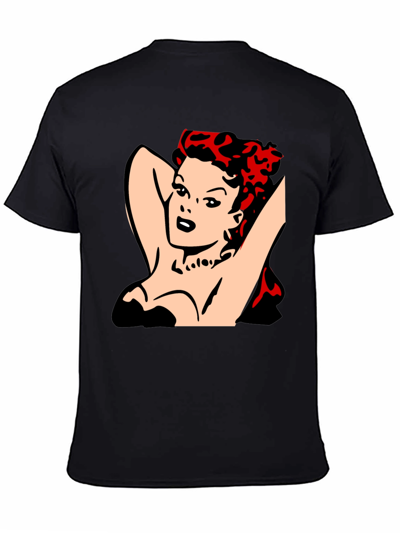 Black Retro Pin-Up Girl Graphic T-Shirt - Black view 4
