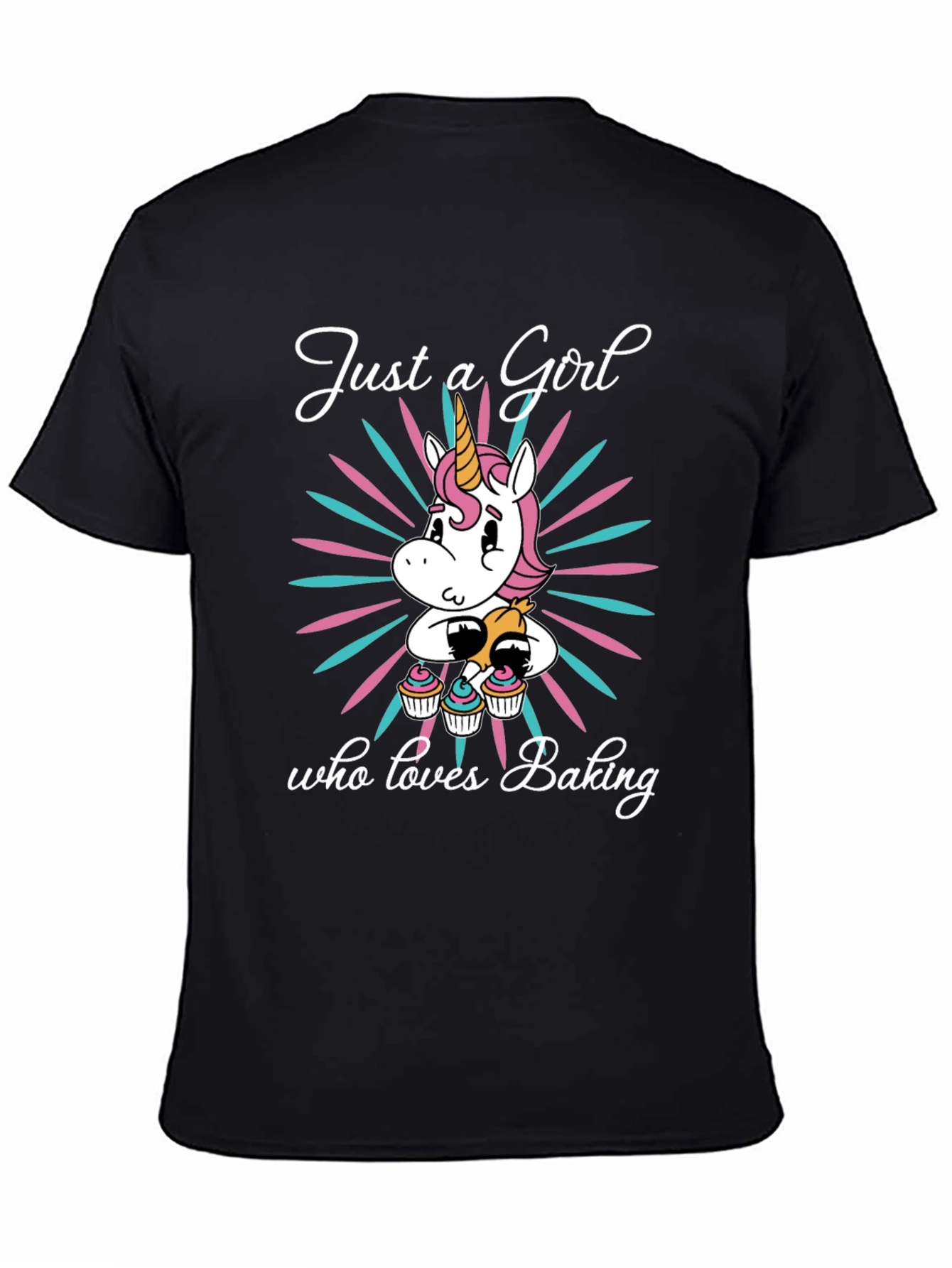 Black Just a Girl Who Loves Baking T-Shirt Unicorn Cupcakes view 4
