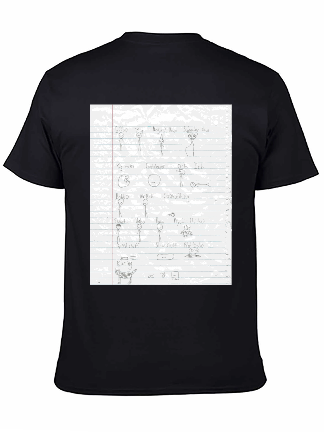 Black Hand-Drawn Doodle Tee - Stick Figures & Quirky Art view 4