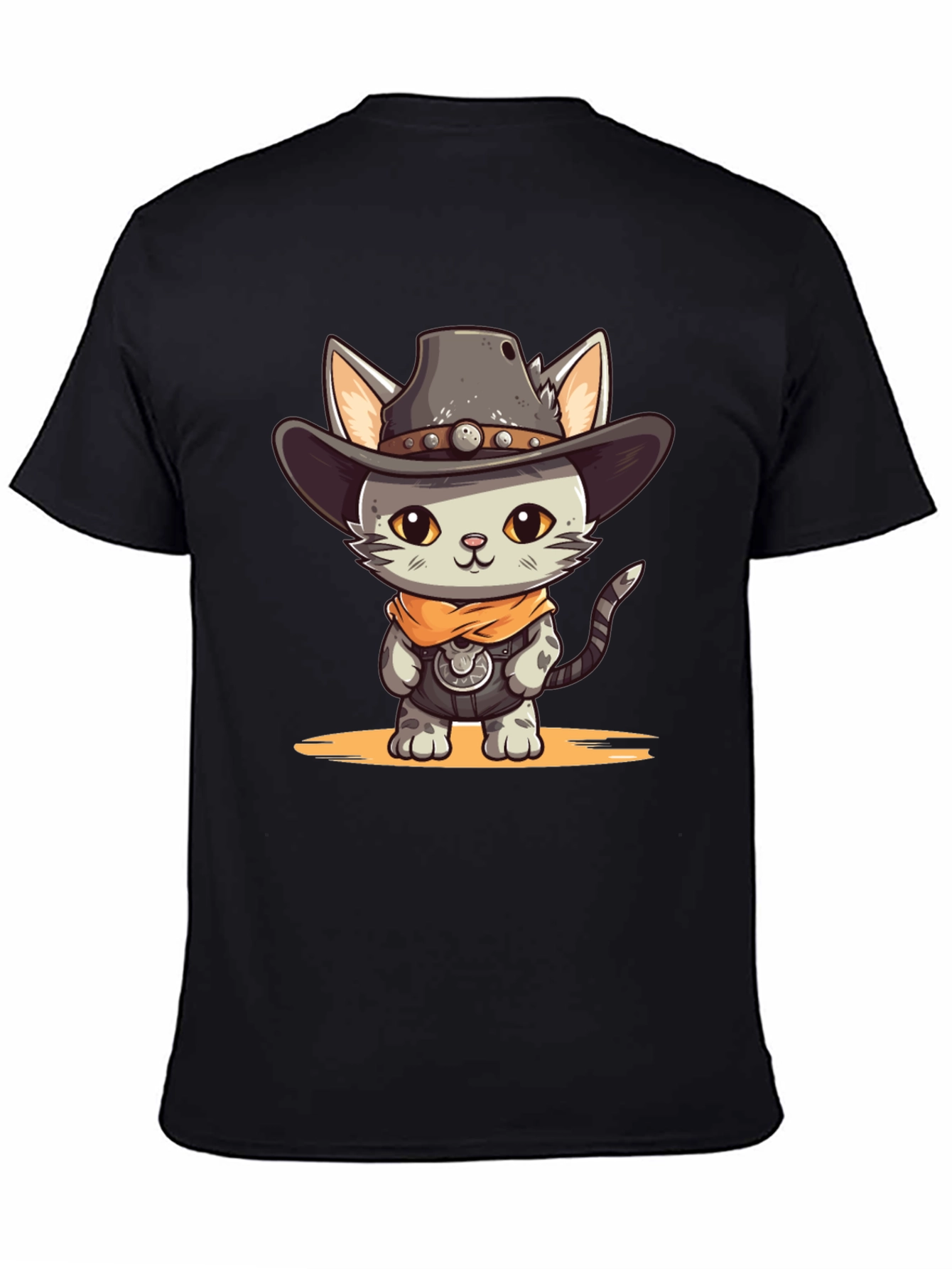 Black Cartoon Cowboy Cat Graphic Tee view 4