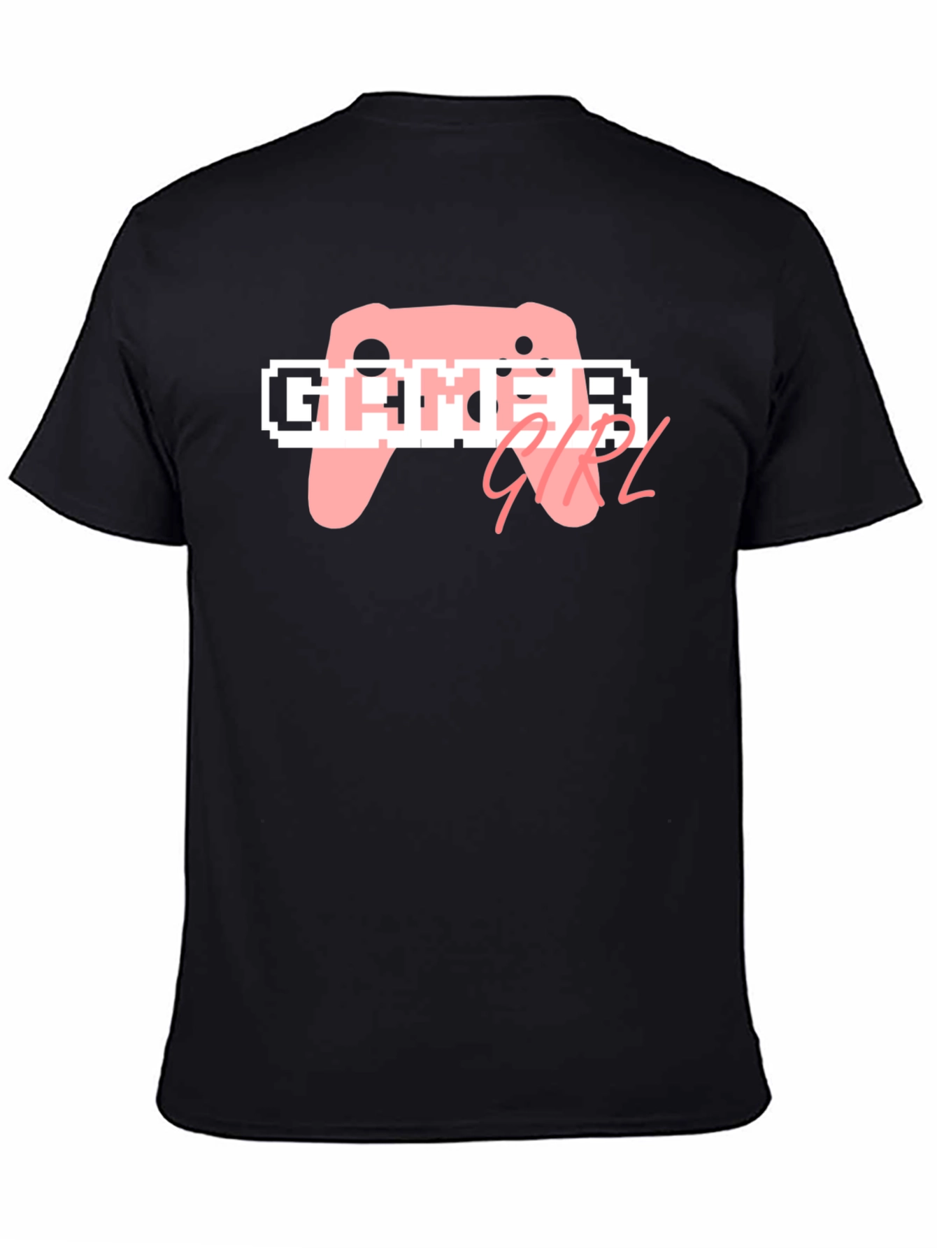 Black Gamer Girl T-Shirt - Black Cotton Tee, Pink Controller Design view 4