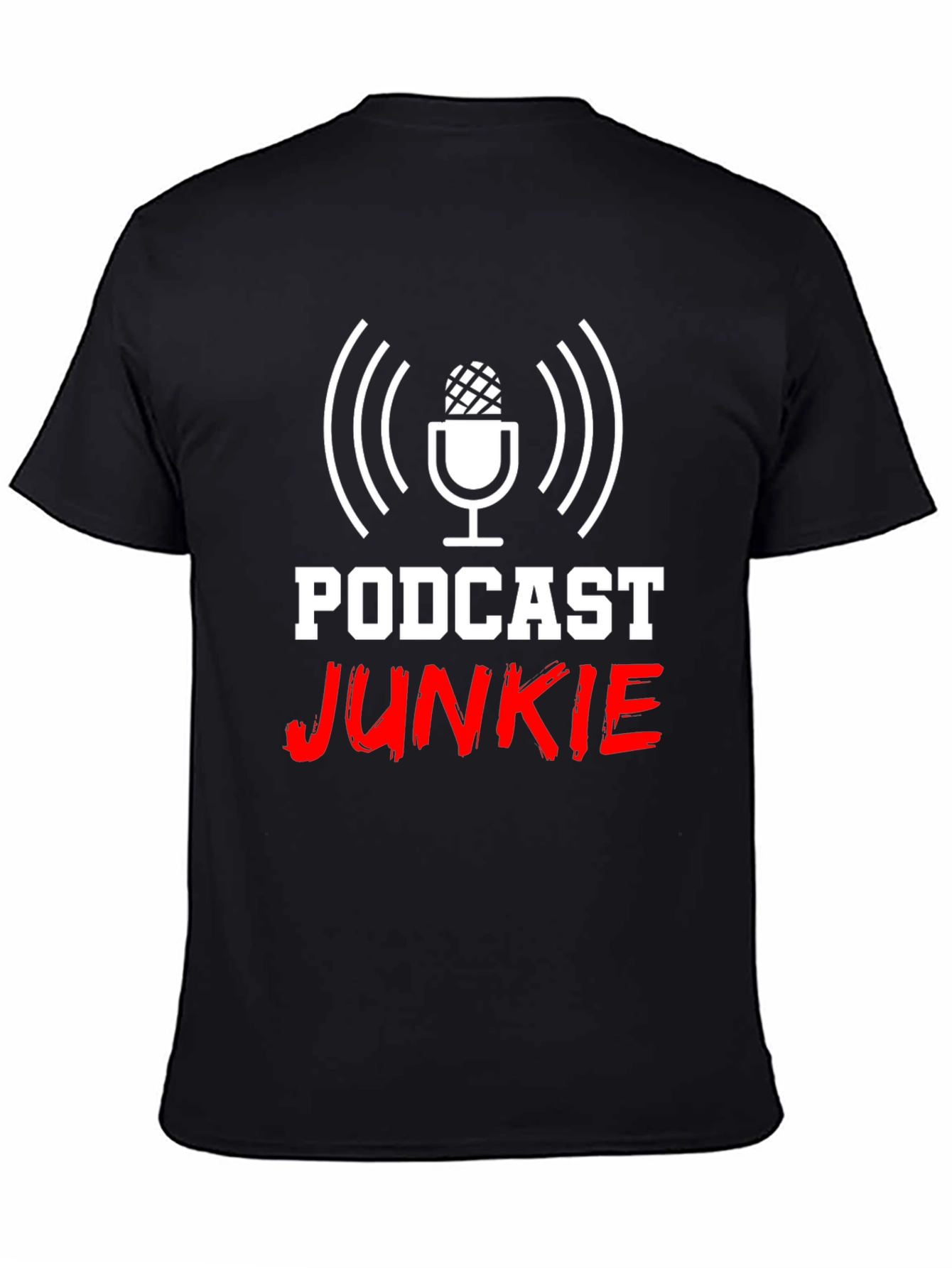 Black Podcast Junkie T-Shirt - Funny Audio Lover Tee view 4