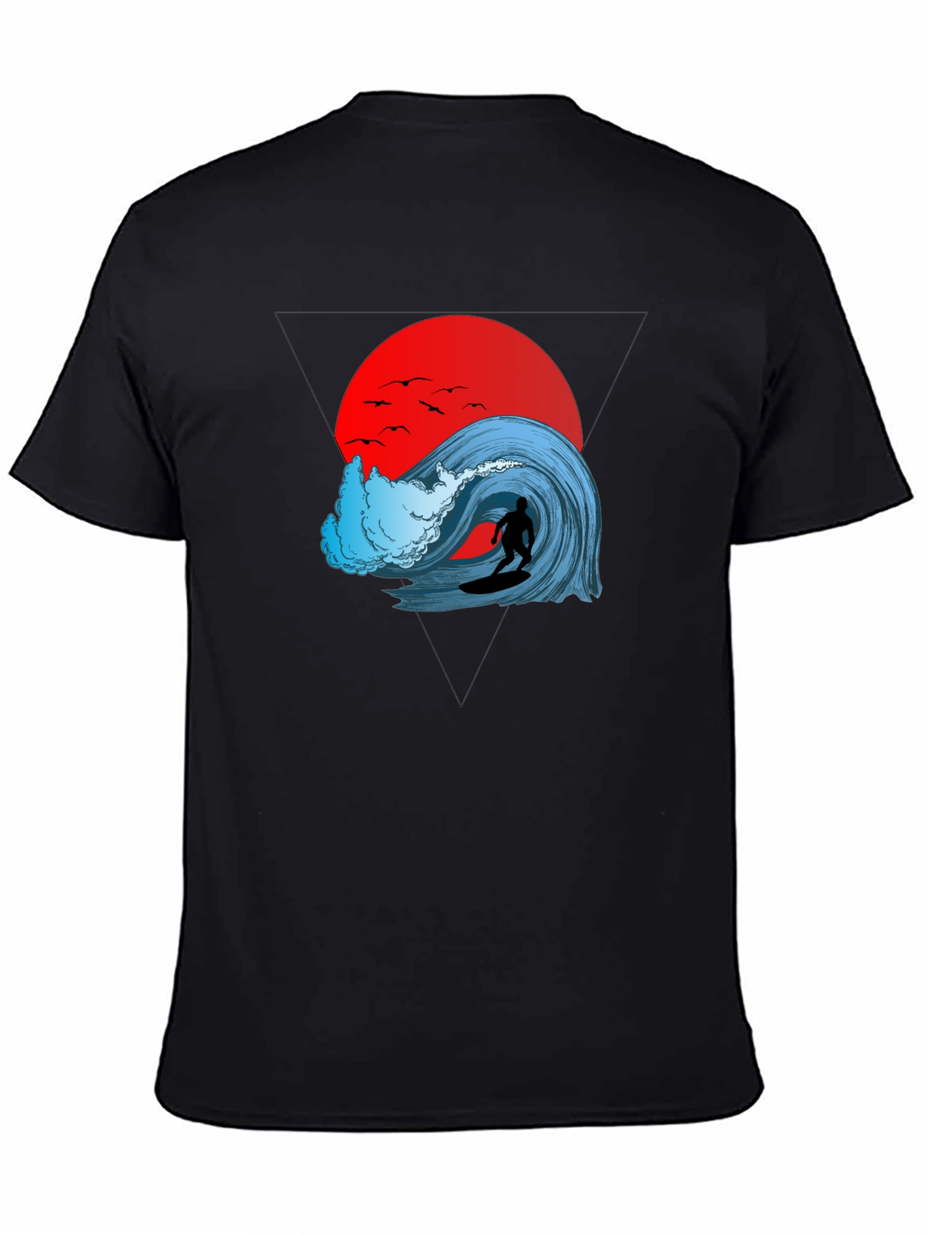 Black Surfer Wave Graphic Tee - Black Cotton view 4