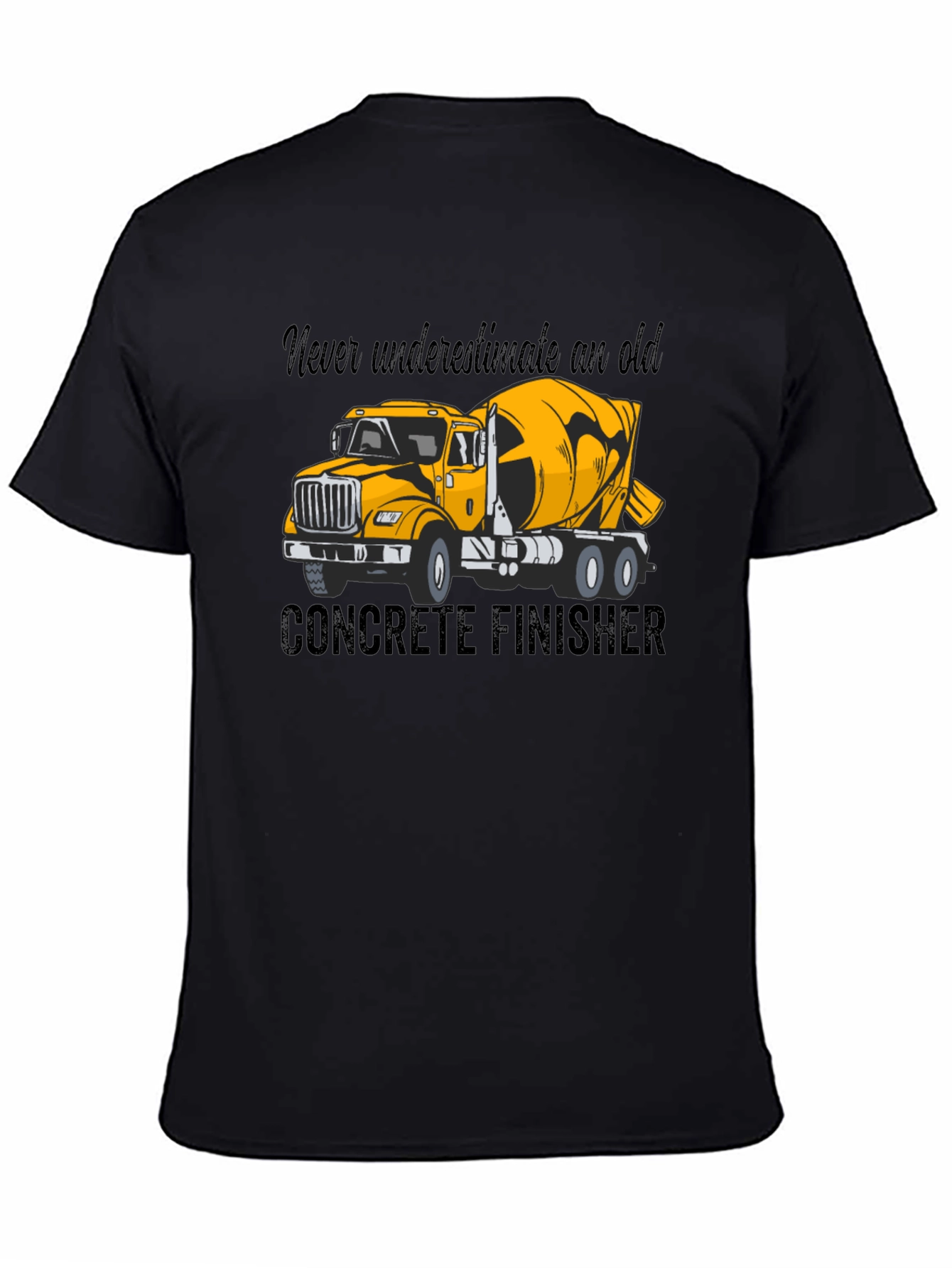 Black Concrete Finisher T-Shirt - Yellow Truck Graphic Tee view 4