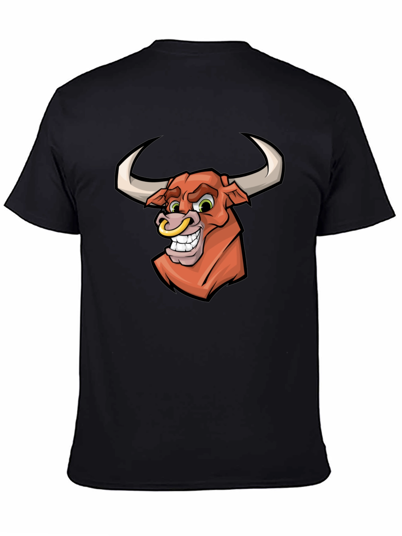 Black Cartoon Bull Graphic T-Shirt - Black view 4