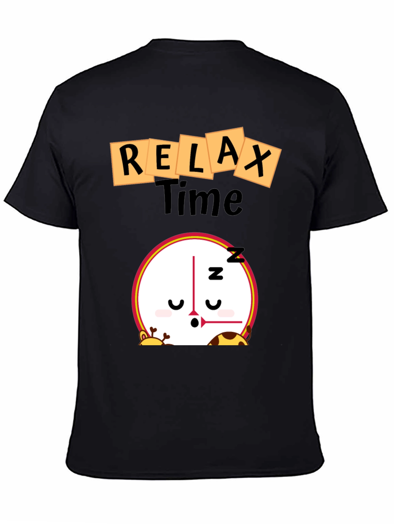 Black Relax Time Graphic Tee - Cartoon Clock Design view 4