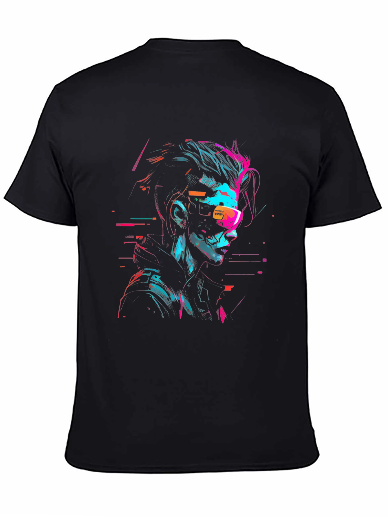 Black Cyberpunk Style Graphic Print Black T-Shirt view 4