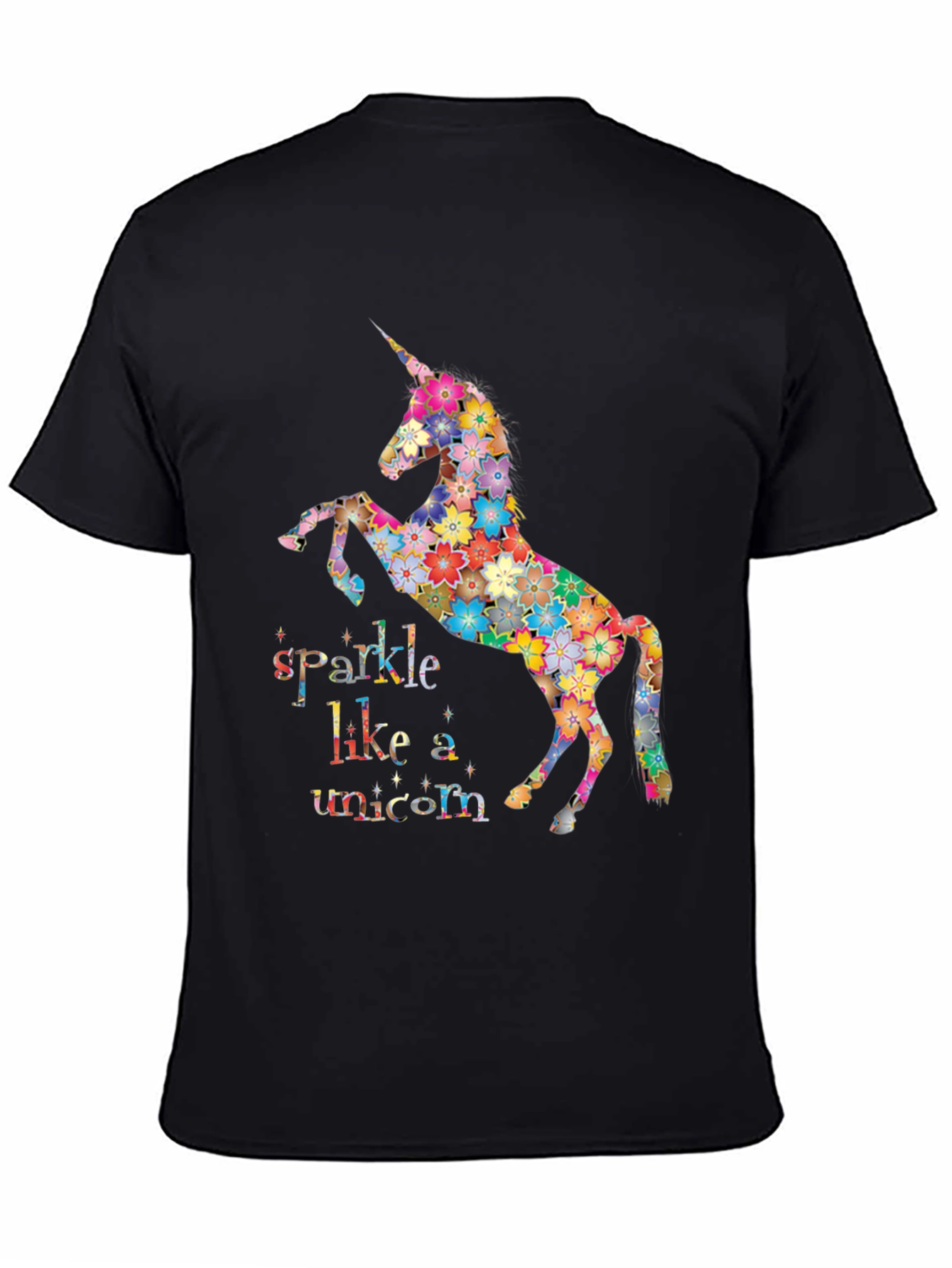 Black Floral Unicorn Graphic Tee - Sparkle Like a Unicorn view 4