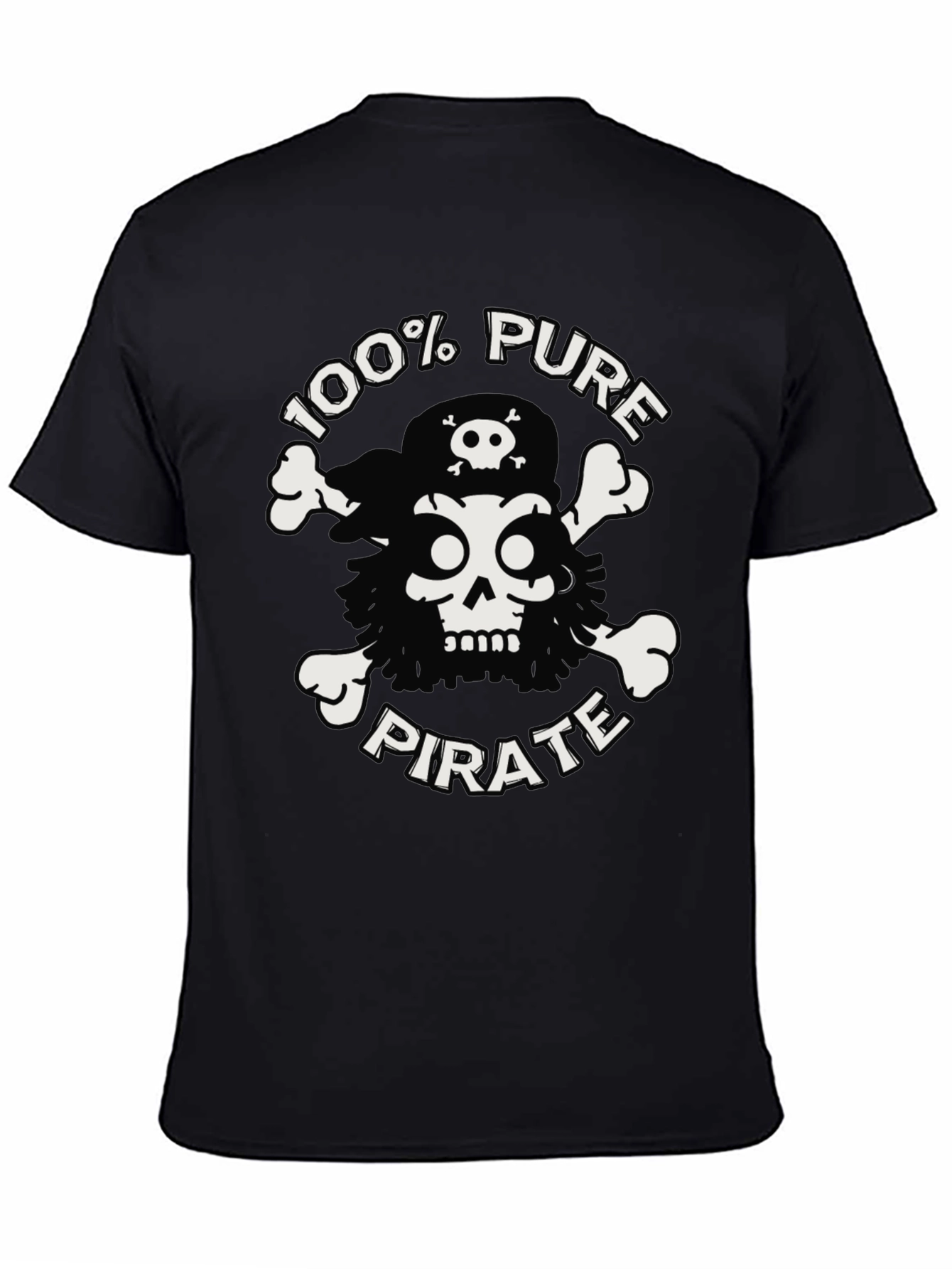 Black 100% Pure Pirate Skull & Crossbones Black T-Shirt view 4